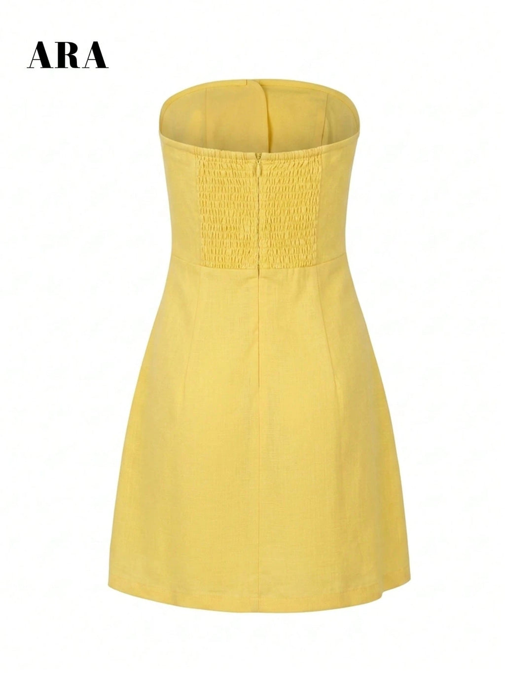 ARA CHIC Women's Pale Yellow Backless Strapless Bodycon Dress With Button Design, Fitted Bodycon Style, - image 6
