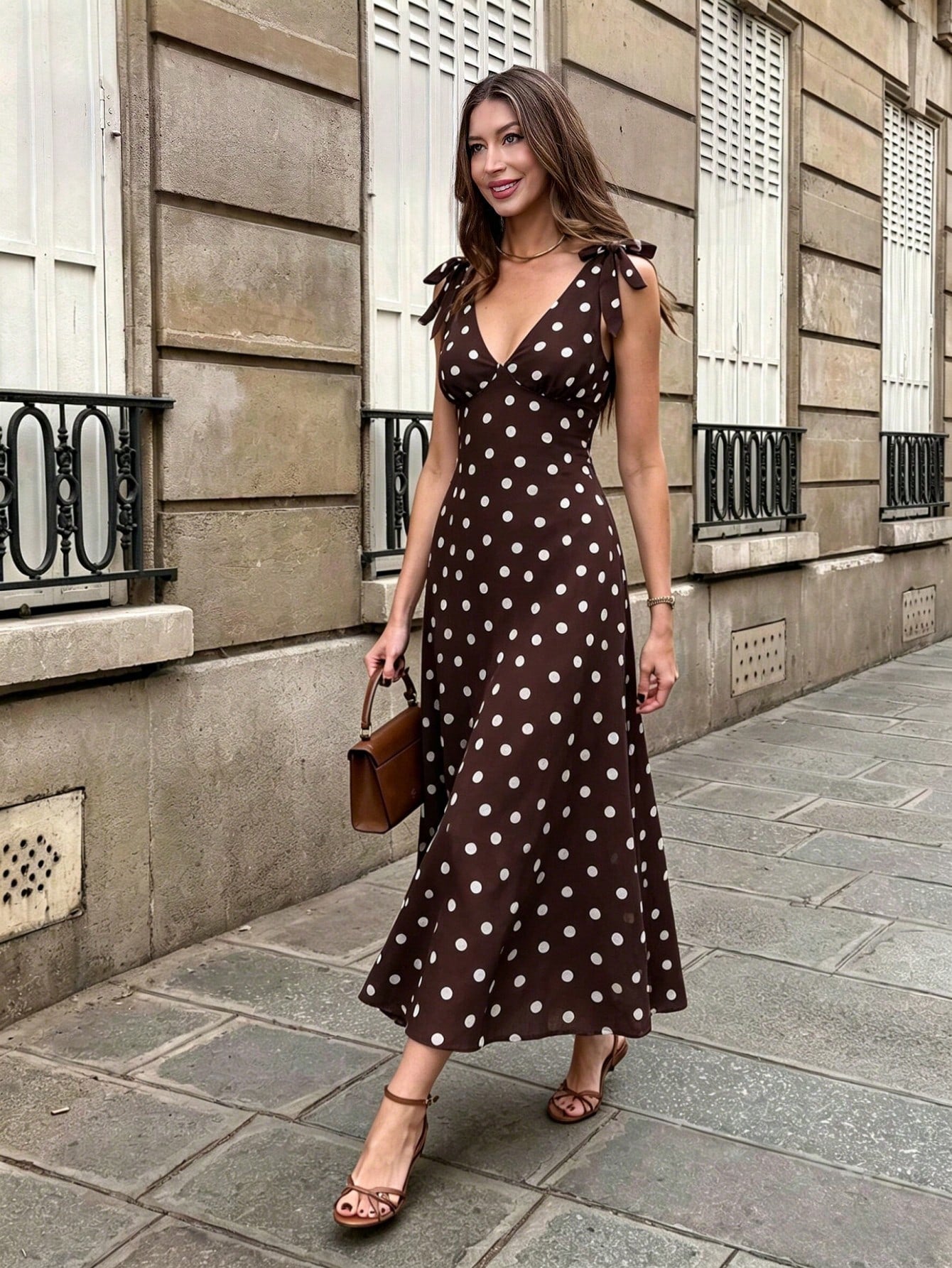 Pariaura Women's Polka Dot Midi Strap Dress