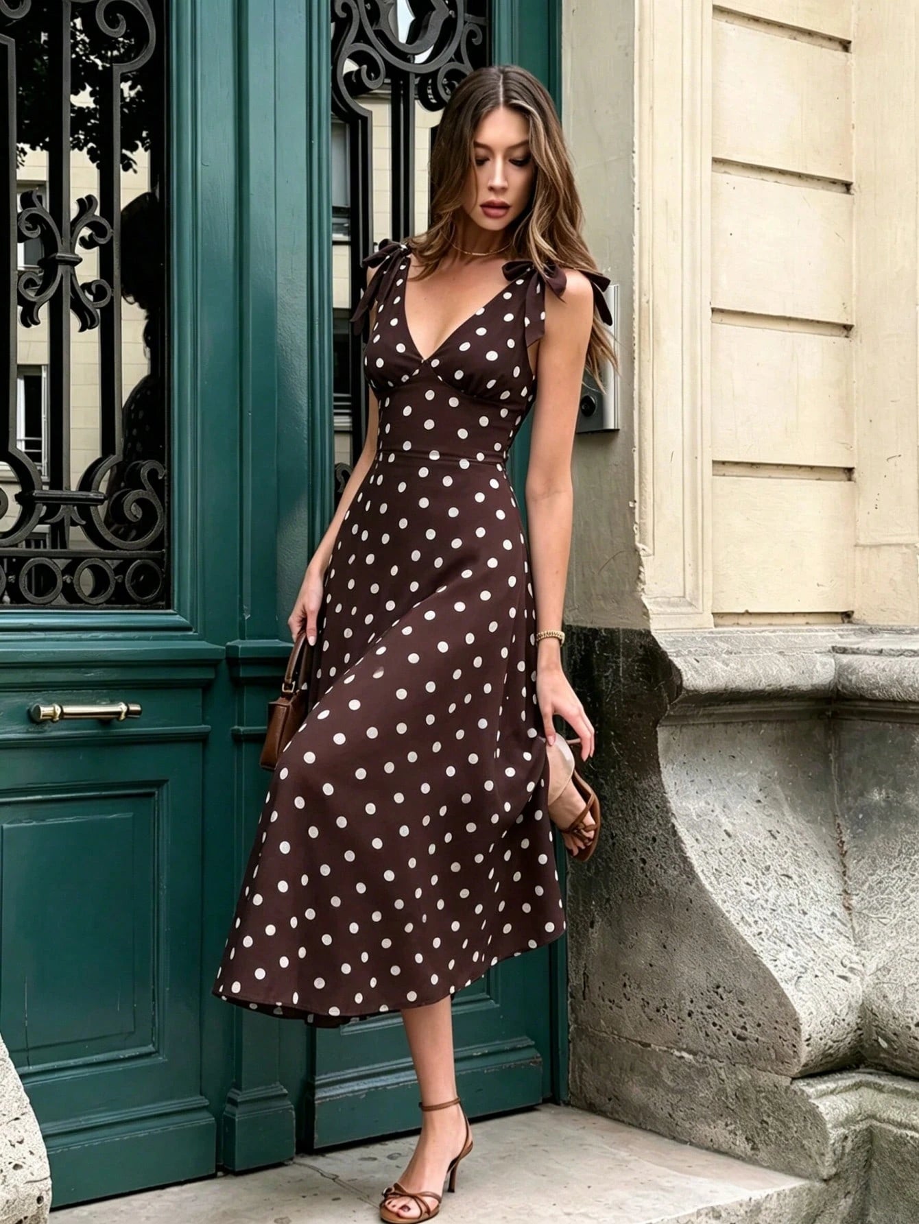 Pariaura Women's Polka Dot Midi Strap Dress