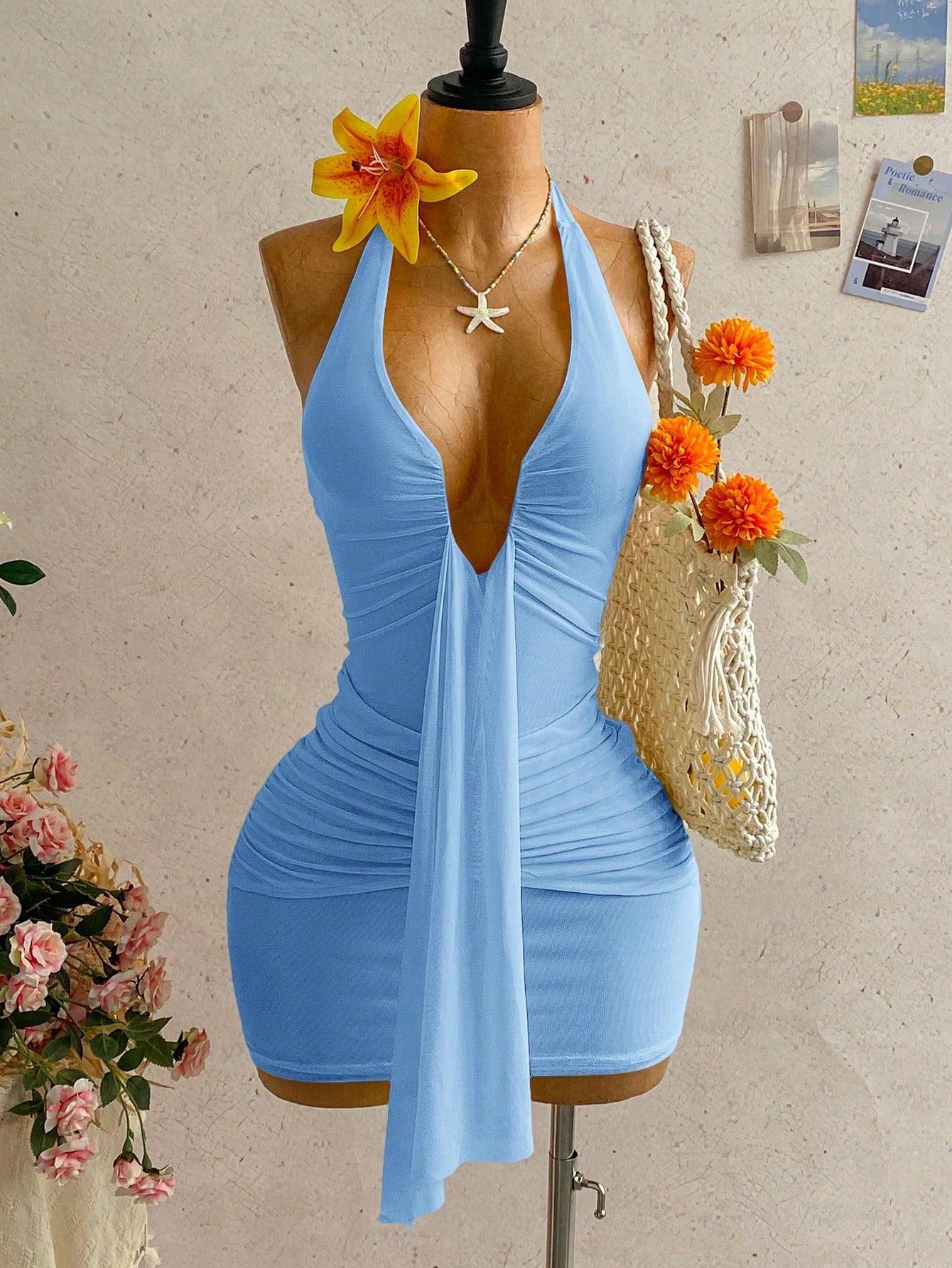 Ure Wave Women's Casual Vacation Sexy Ribbon Halter Bowknot Ruched