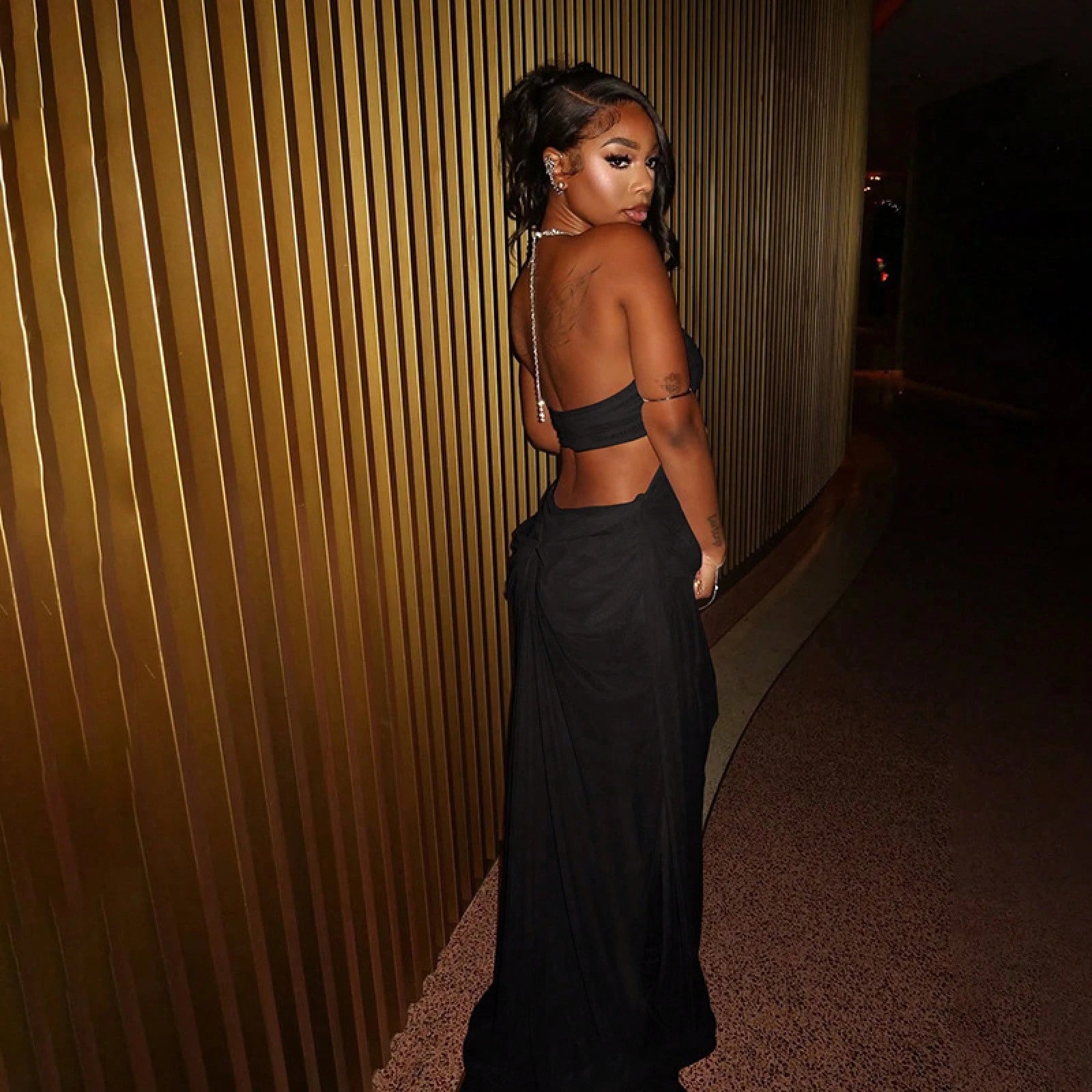 Women's Sheer Mesh Long Dress Club Outfit Rhinestone Spaghetti Strap Cutout Bodycon See Through Evening Party - image 3
