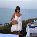 Women Chic French Vacation Backless Mini Dress Stylish Open Back