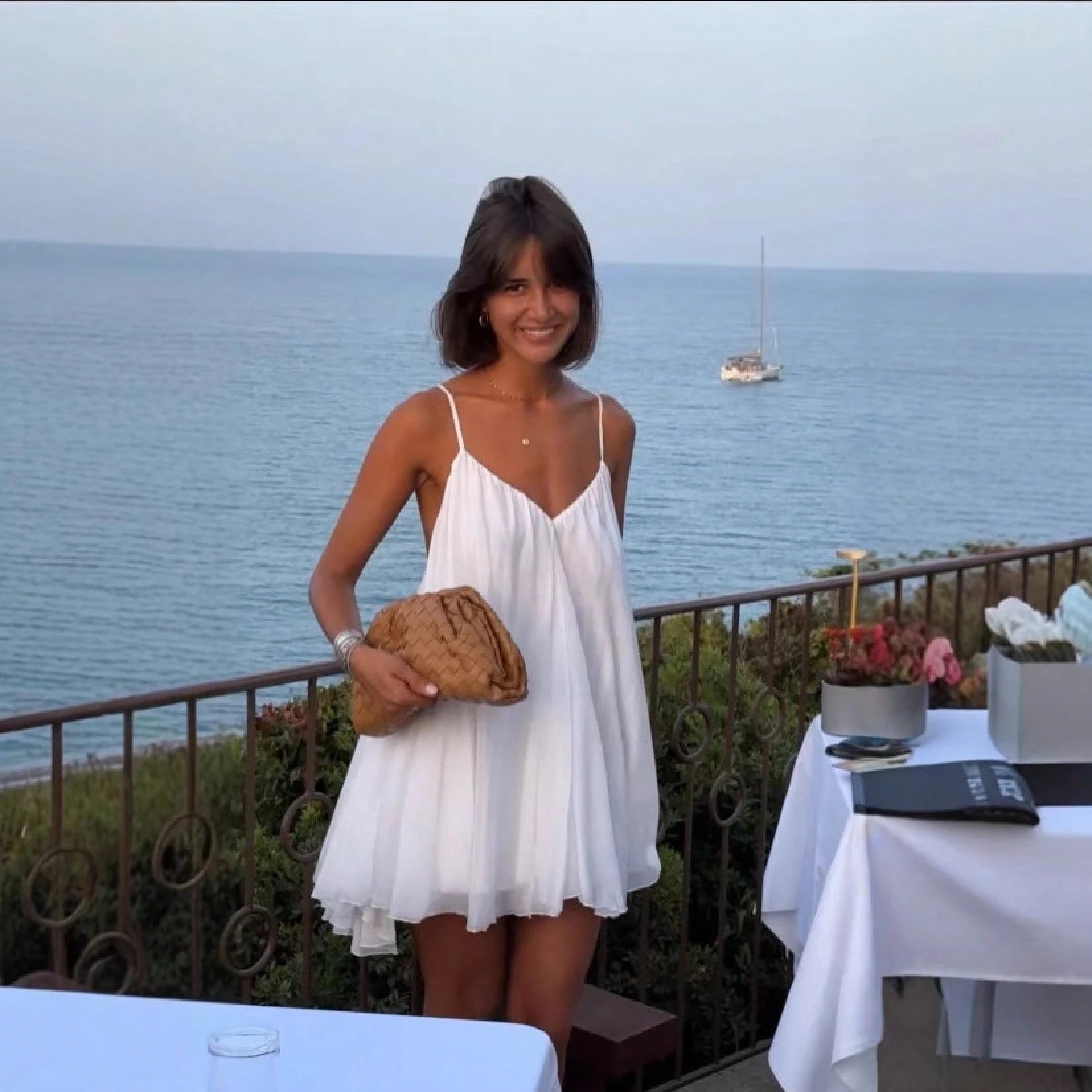 Women Chic French Vacation Backless Mini Dress Stylish Open Back