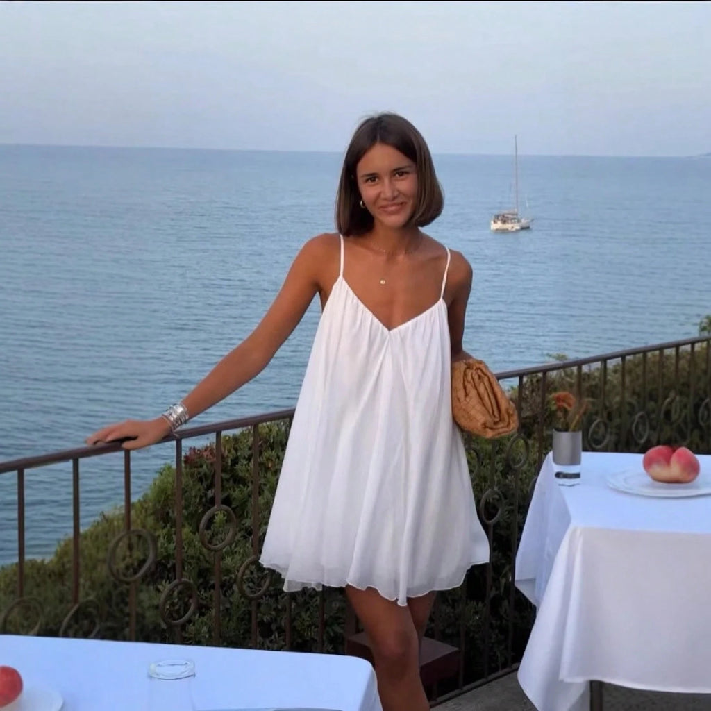 Women Chic French Vacation Backless Mini Dress Stylish Open Back