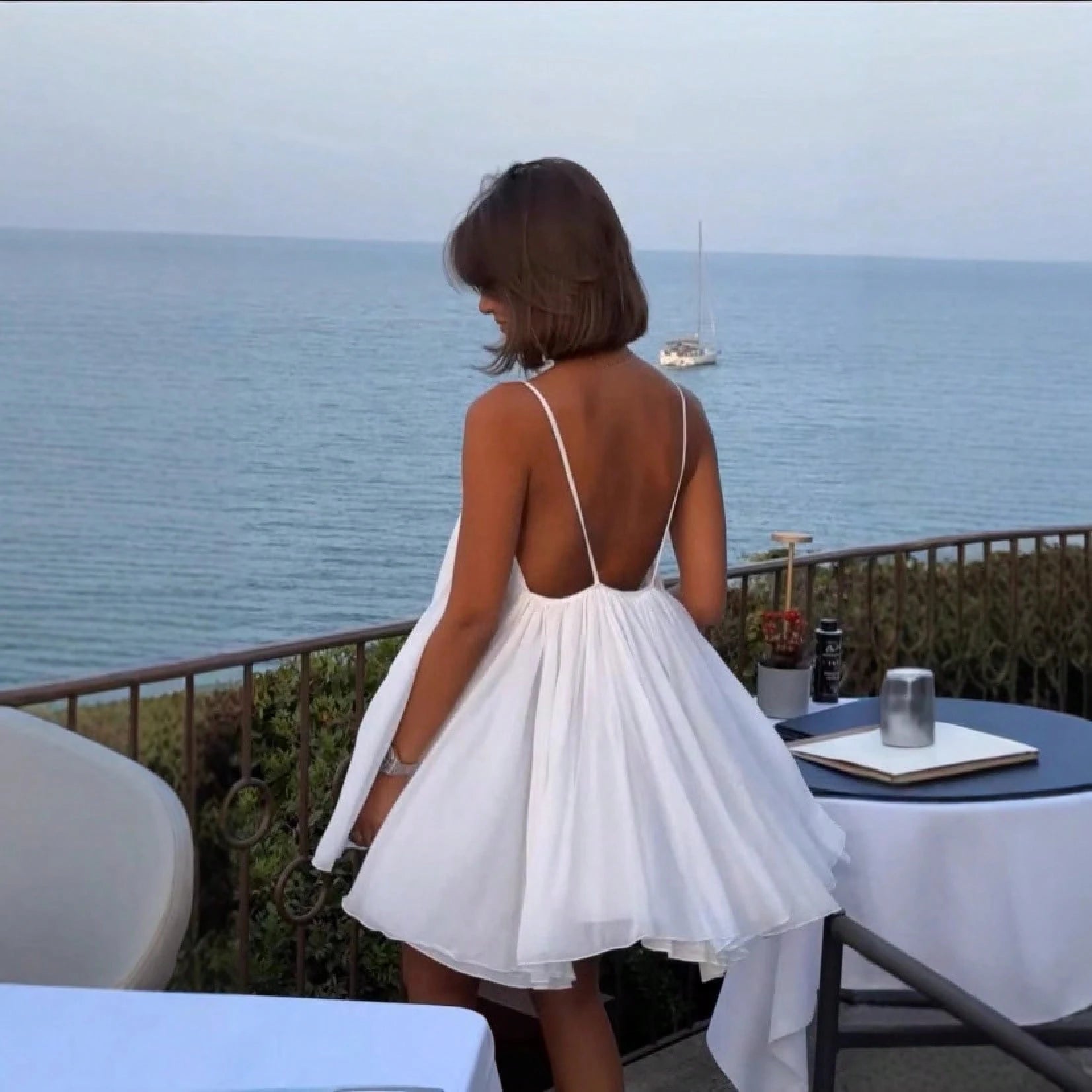 Women Chic French Vacation Backless Mini Dress Stylish Open Back