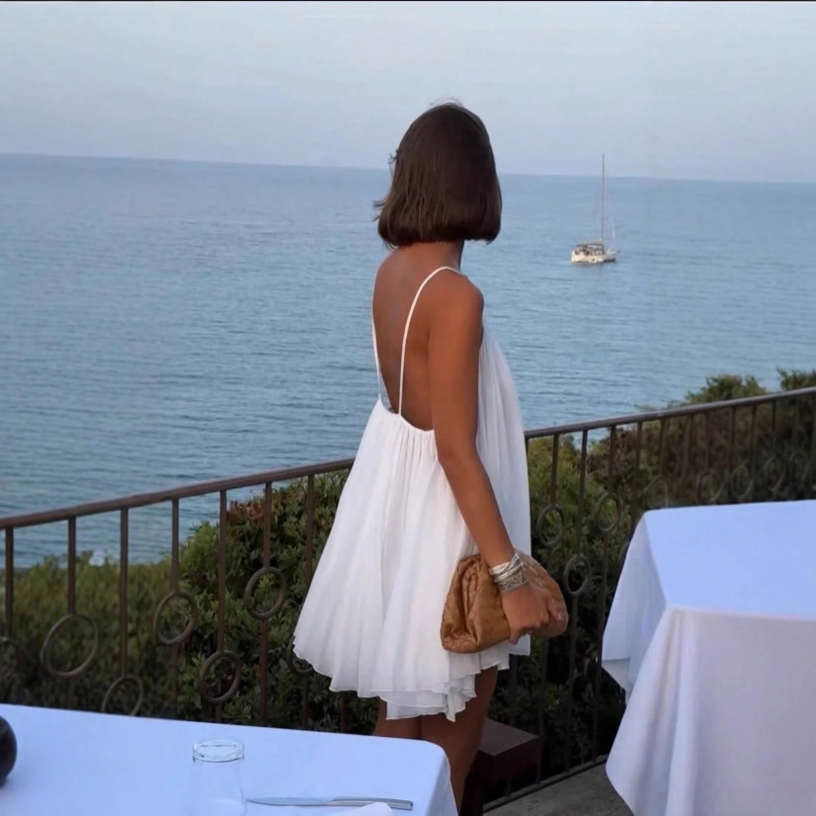 Women Chic French Vacation Backless Mini Dress Stylish Open Back