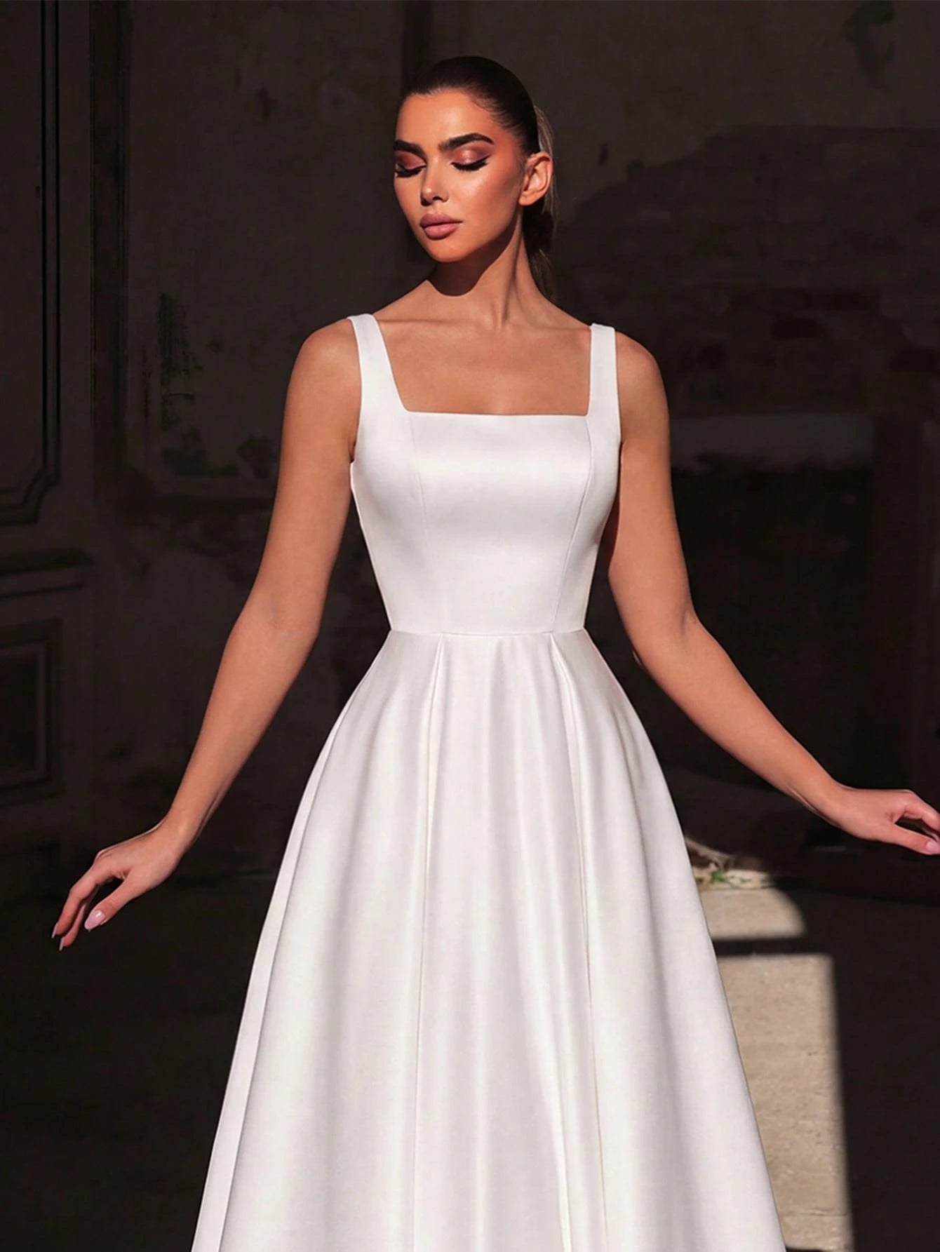 Faeriesty Elegant Jade Green Sleeveless Long Evening Dress, Made Of Luxurious Non-Stretch Satin Fabric, - image 3