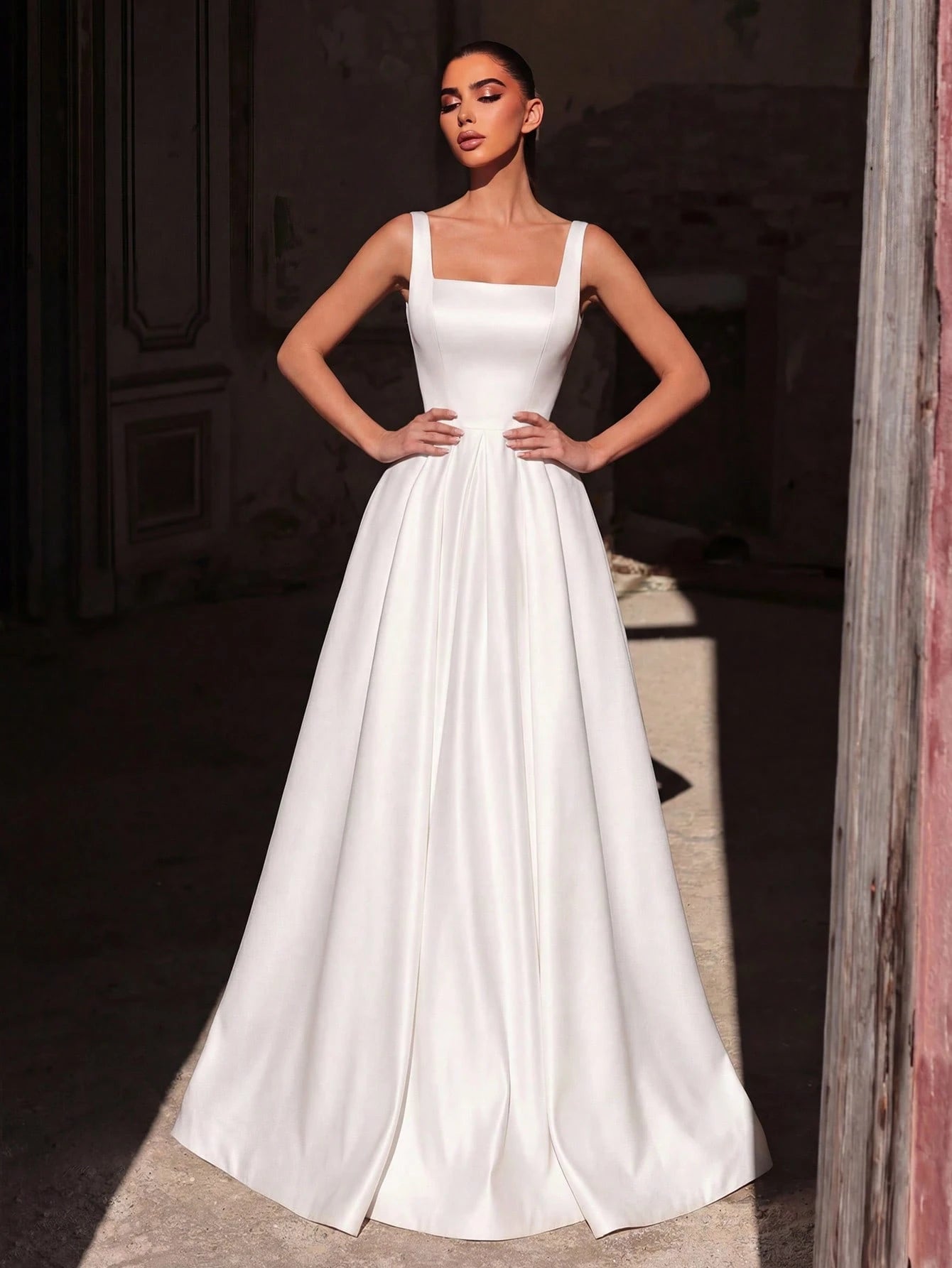 Faeriesty Elegant Jade Green Sleeveless Long Evening Dress, Made Of Luxurious Non-Stretch Satin Fabric,