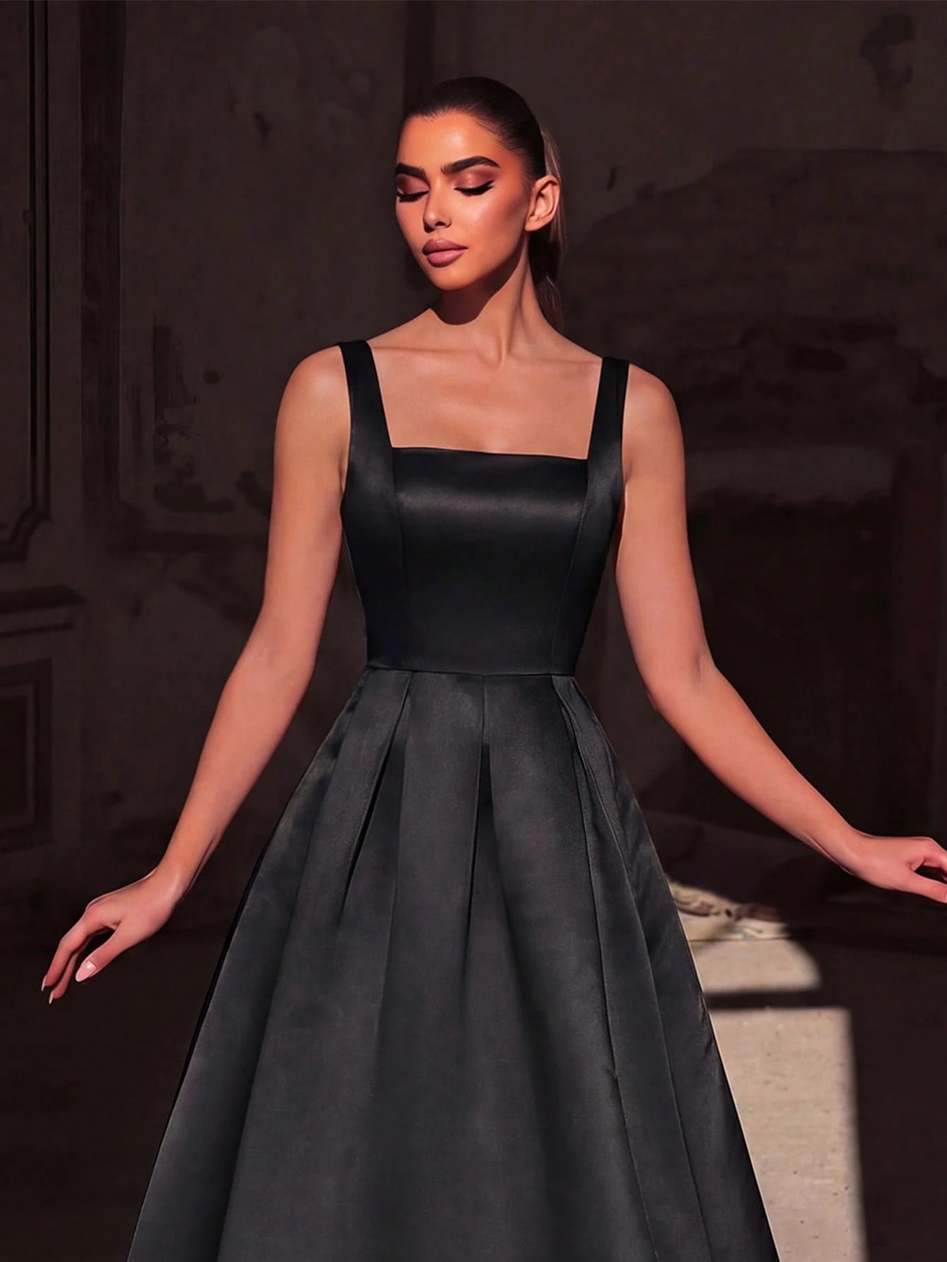 Faeriesty Elegant Jade Green Sleeveless Long Evening Dress, Made Of Luxurious Non-Stretch Satin Fabric, - image 12