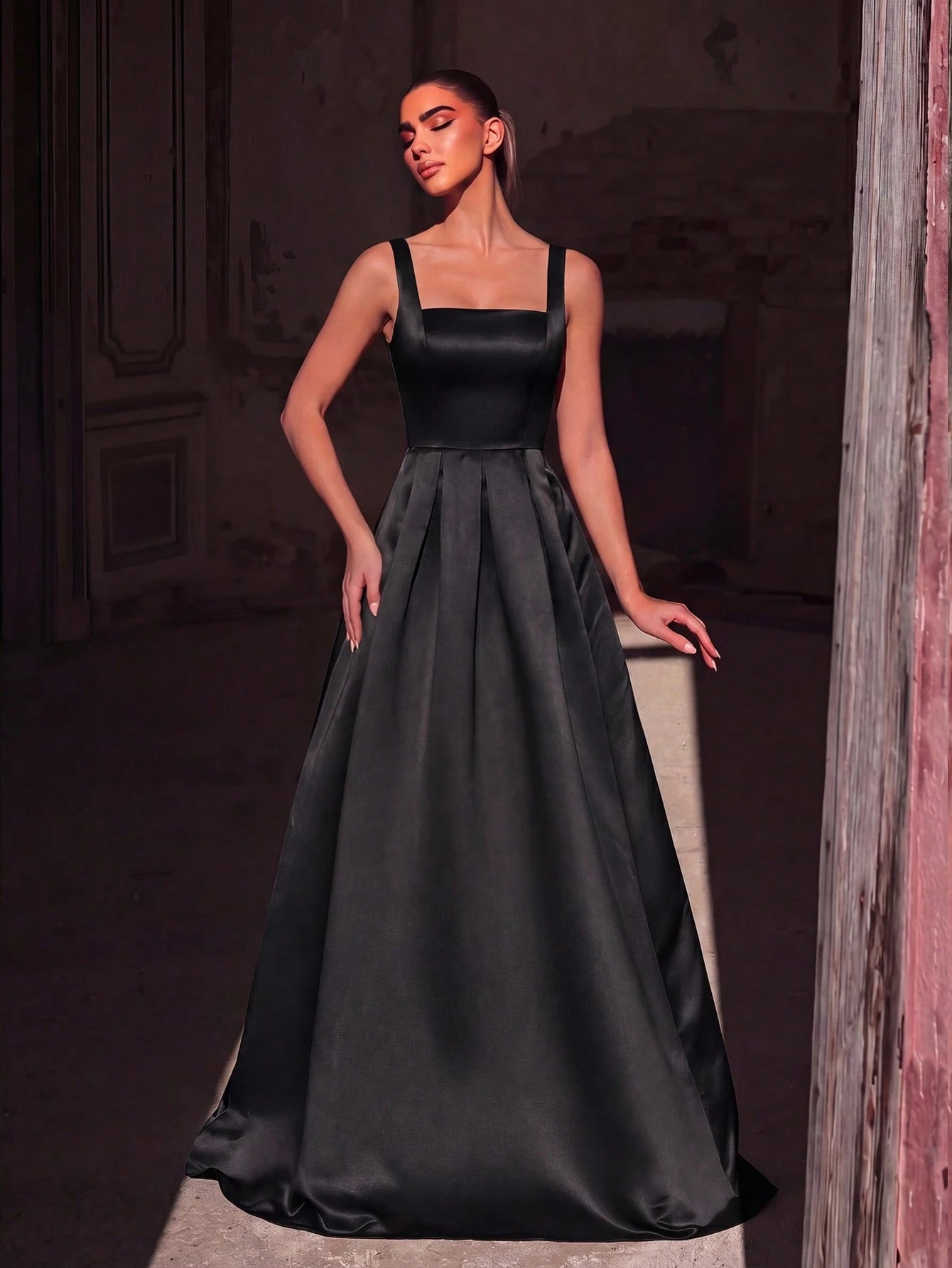Faeriesty Elegant Jade Green Sleeveless Long Evening Dress, Made Of Luxurious Non-Stretch Satin Fabric, - image 13