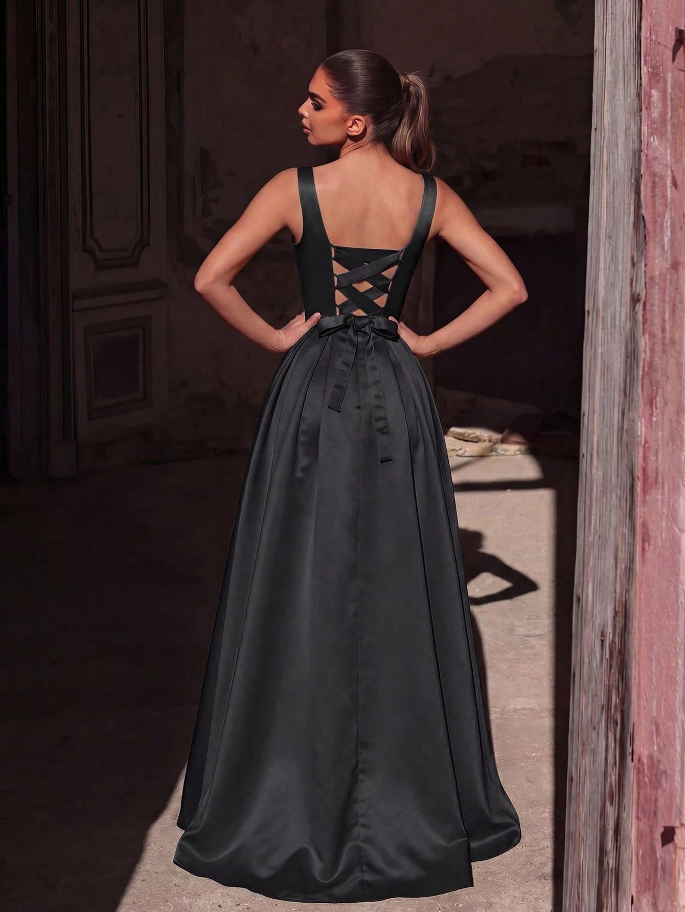 Faeriesty Elegant Jade Green Sleeveless Long Evening Dress, Made Of Luxurious Non-Stretch Satin Fabric, - image 11