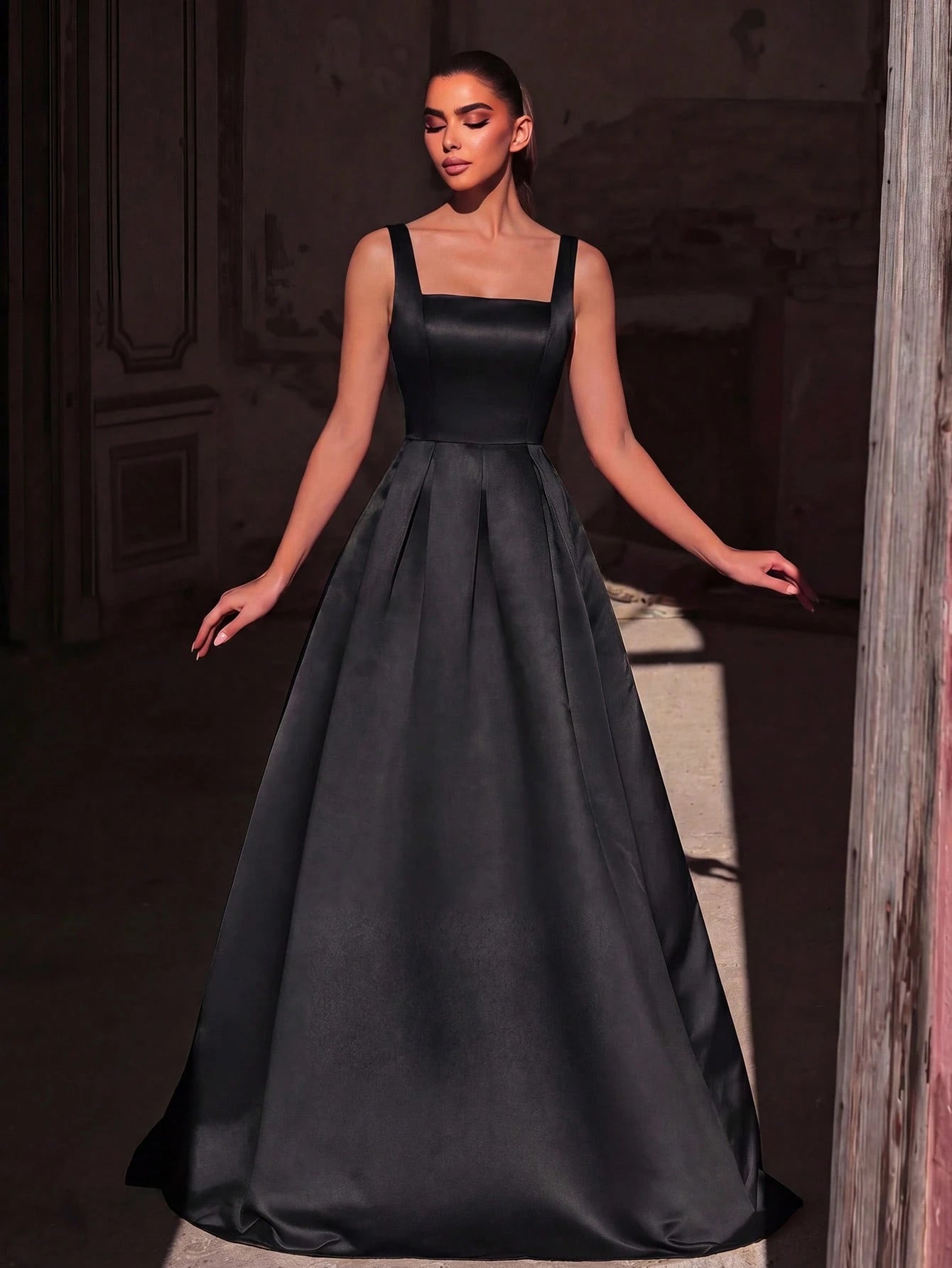 Faeriesty Elegant Jade Green Sleeveless Long Evening Dress, Made Of Luxurious Non-Stretch Satin Fabric, - image 14