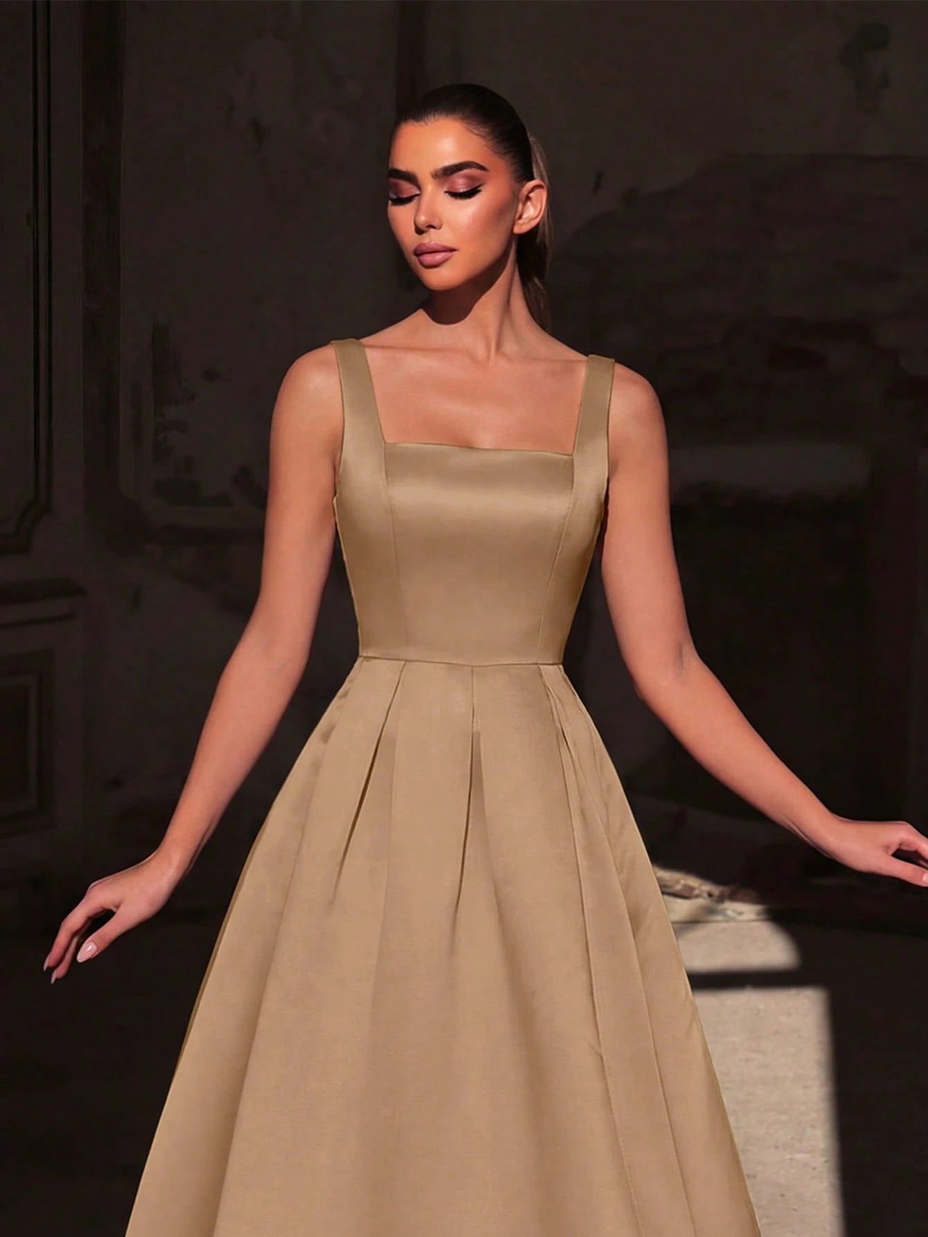 Faeriesty Elegant Jade Green Sleeveless Long Evening Dress, Made Of Luxurious Non-Stretch Satin Fabric, - image 17