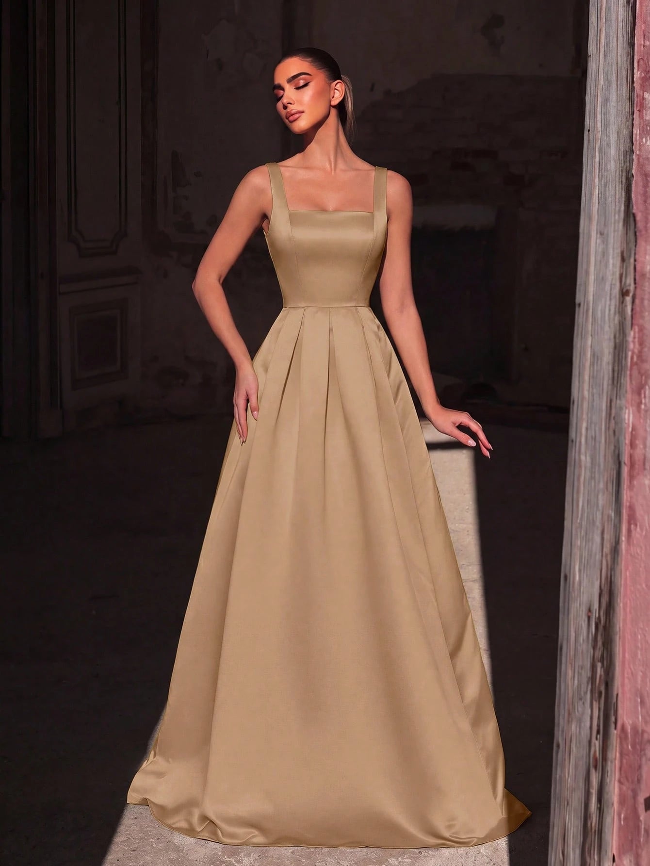 Faeriesty Elegant Jade Green Sleeveless Long Evening Dress, Made Of Luxurious Non-Stretch Satin Fabric, - image 18