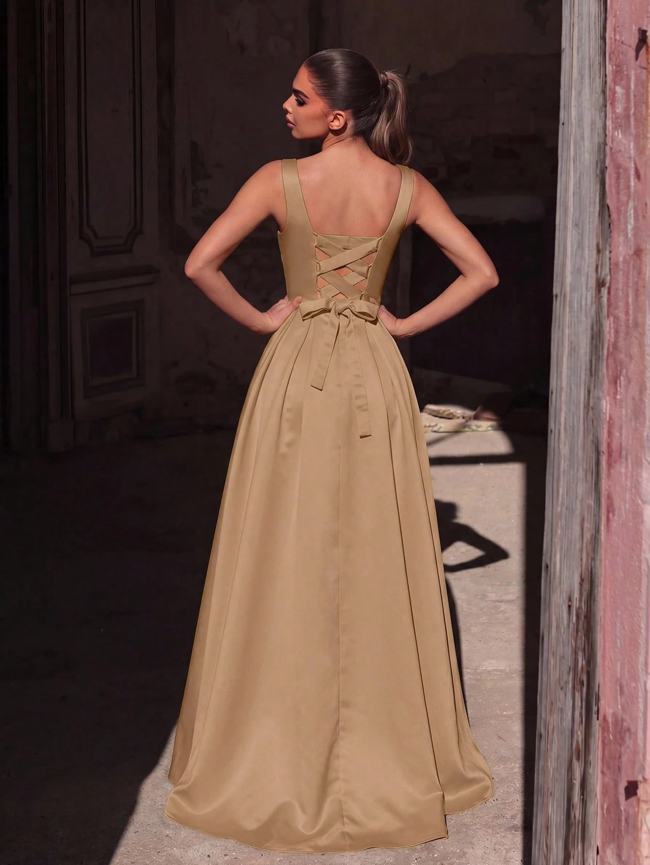 Faeriesty Elegant Jade Green Sleeveless Long Evening Dress, Made Of Luxurious Non-Stretch Satin Fabric, - image 15