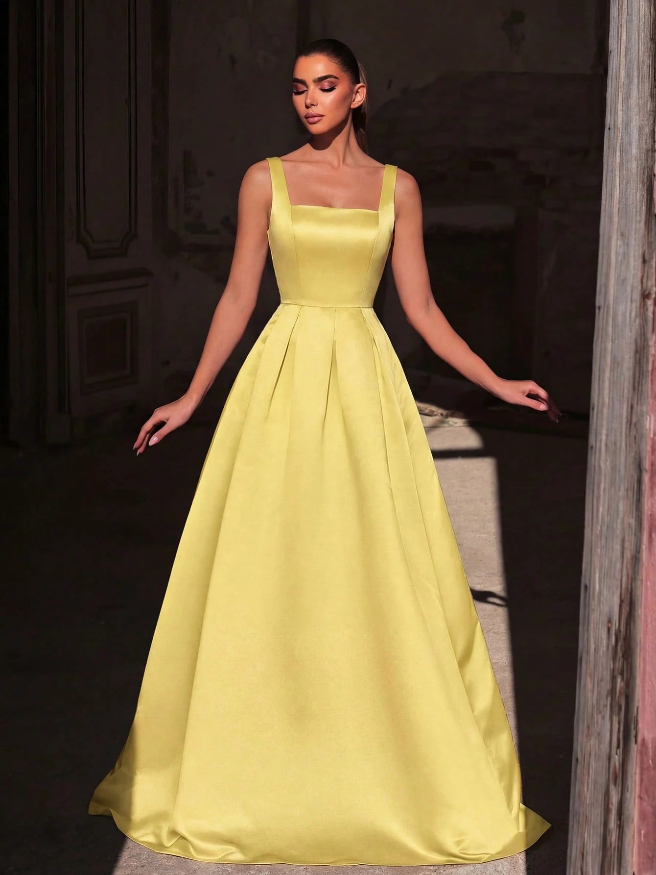 Faeriesty Elegant Jade Green Sleeveless Long Evening Dress, Made Of Luxurious Non-Stretch Satin Fabric, - image 19