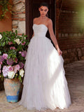 Faeriesty Romantic Strapless Bridal Dress, Layered Ruffle Tulle Skirt, A-Line Silhouette, Suitable For