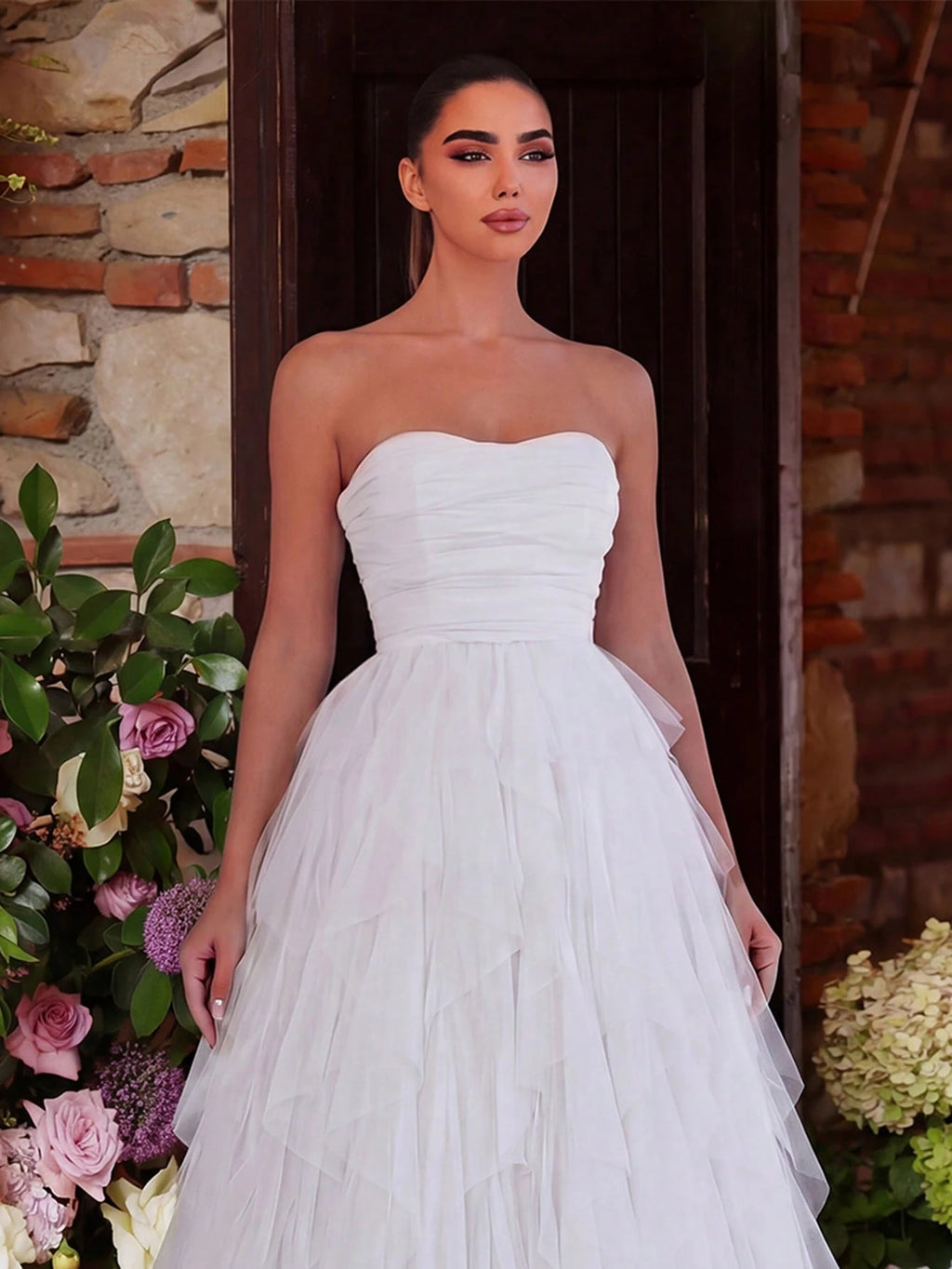Faeriesty Romantic Strapless Bridal Dress, Layered Ruffle Tulle Skirt, A-Line Silhouette, Suitable For - image 15