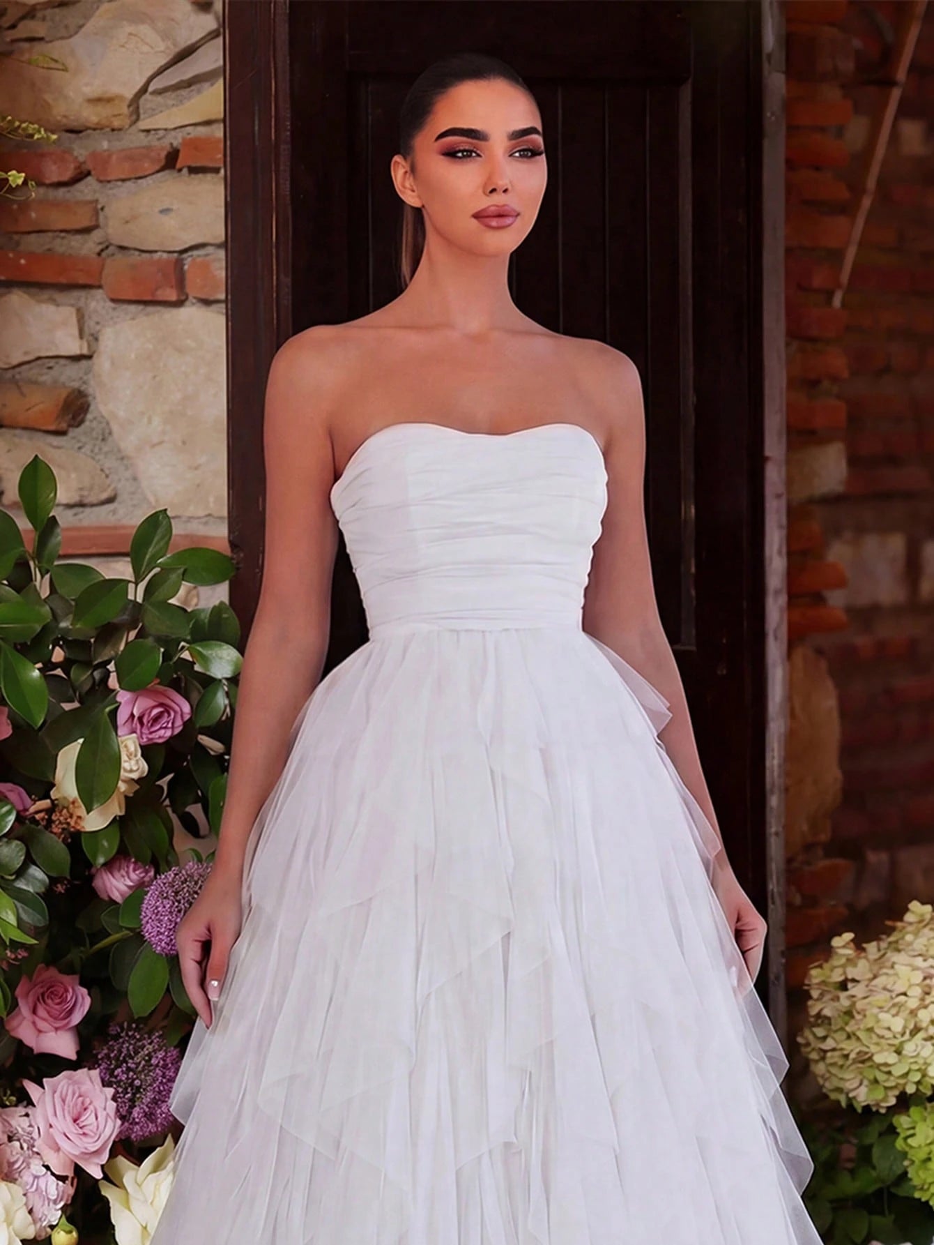 Faeriesty Romantic Strapless Bridal Dress, Layered Ruffle Tulle Skirt, A-Line Silhouette, Suitable For - image 15