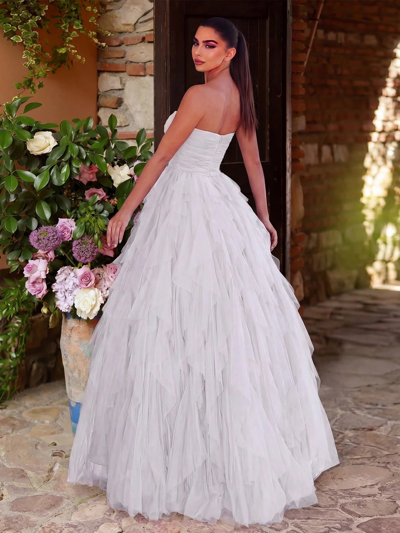 Faeriesty Romantic Strapless Bridal Dress, Layered Ruffle Tulle Skirt, A-Line Silhouette, Suitable For - image 10