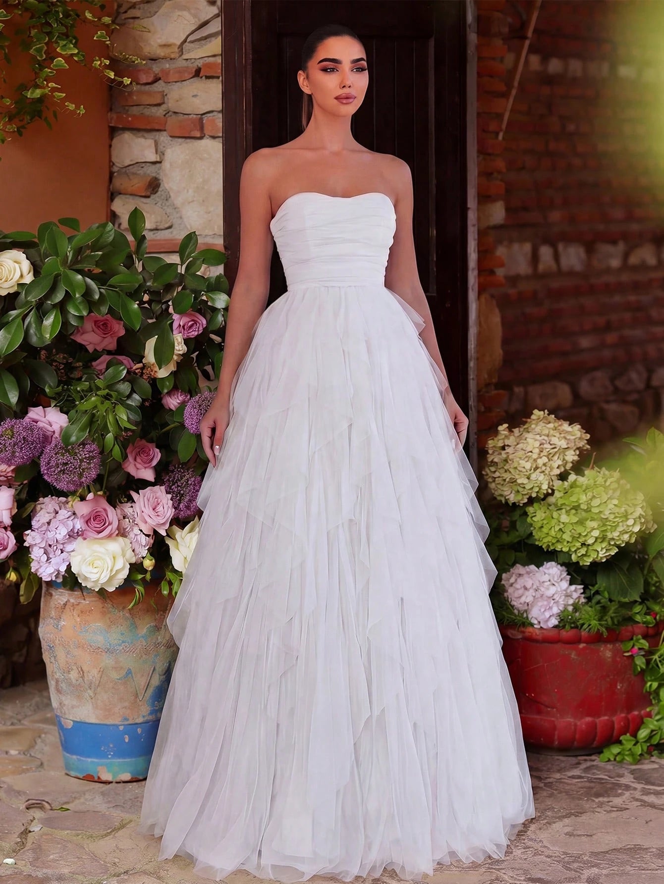 Faeriesty Romantic Strapless Bridal Dress, Layered Ruffle Tulle Skirt, A-Line Silhouette, Suitable For - image 16