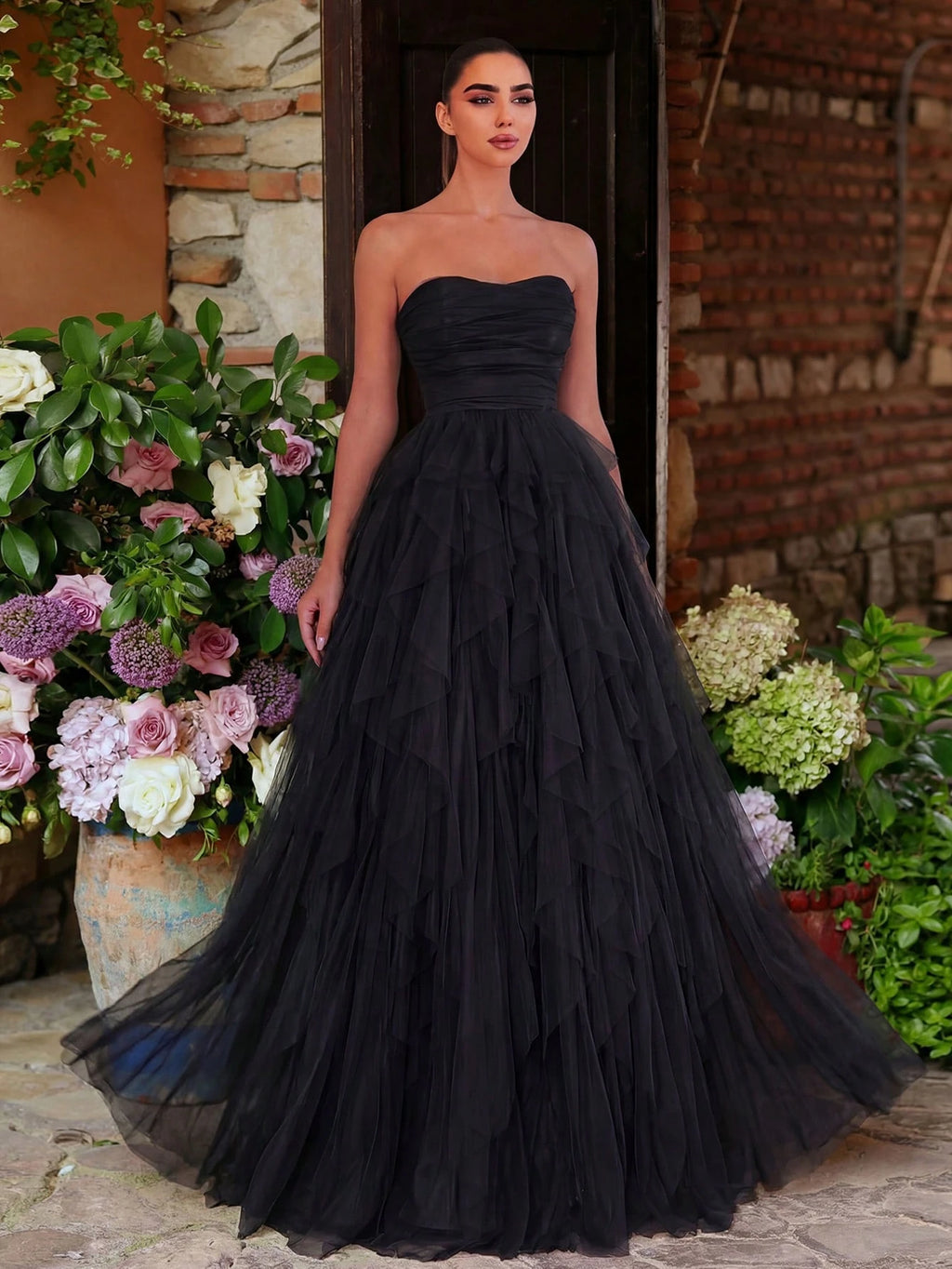 Faeriesty Romantic Strapless Bridal Dress, Layered Ruffle Tulle Skirt, A-Line Silhouette, Suitable For - image 4