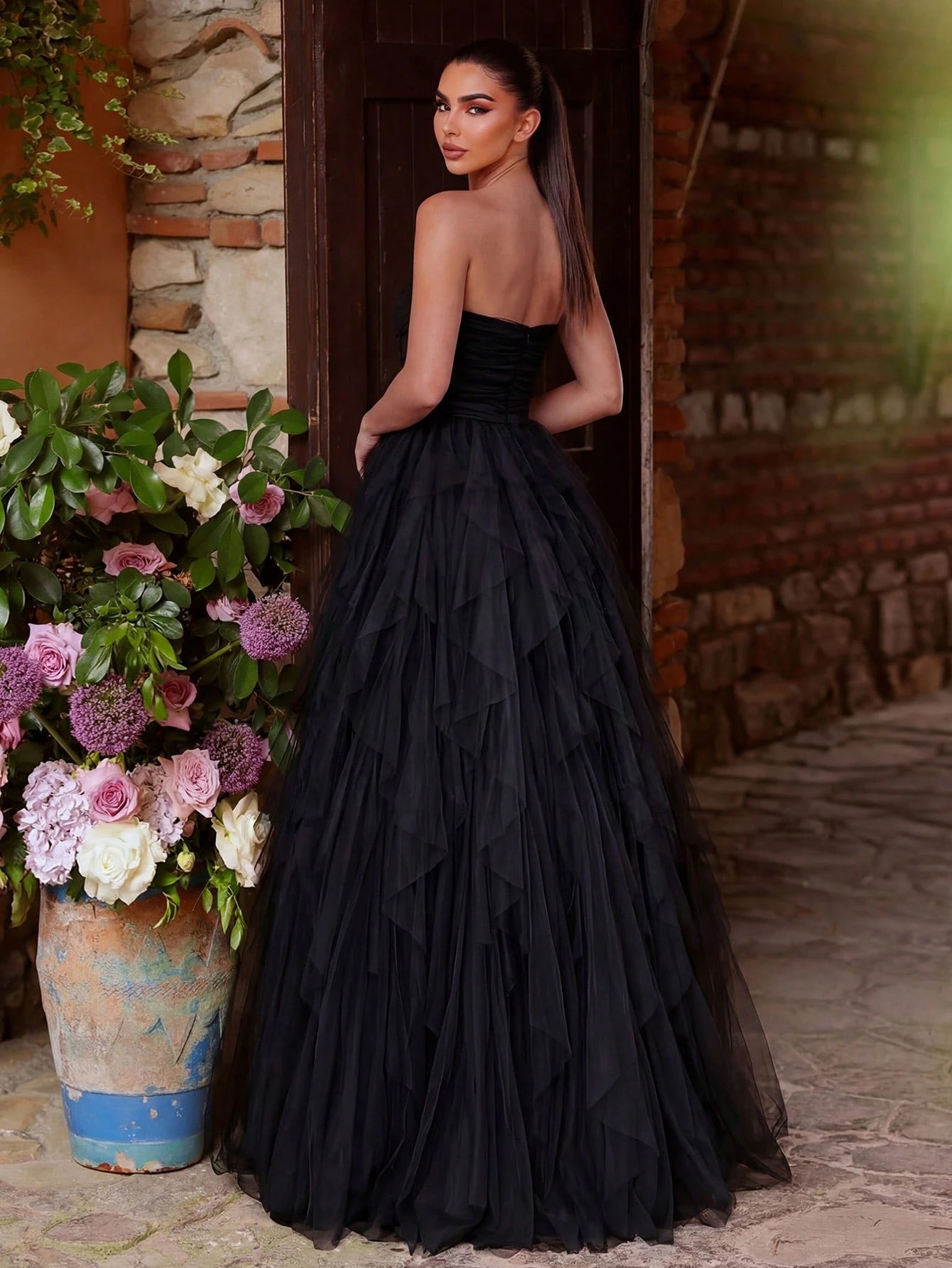 Faeriesty Romantic Strapless Bridal Dress, Layered Ruffle Tulle Skirt, A-Line Silhouette, Suitable For - image 2