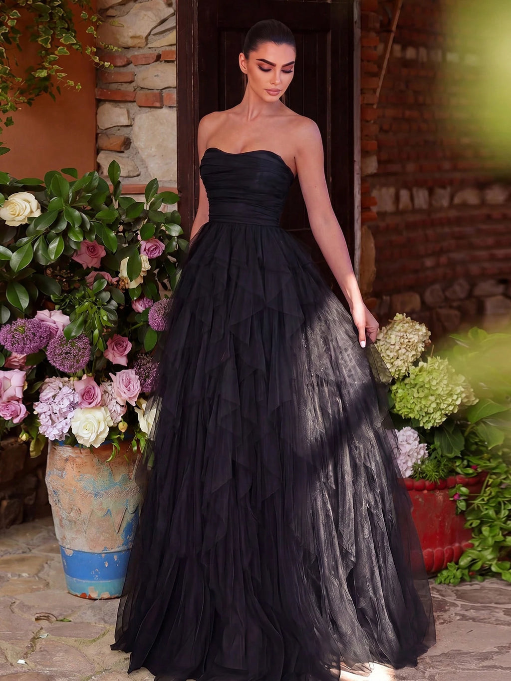 Faeriesty Romantic Strapless Bridal Dress, Layered Ruffle Tulle Skirt, A-Line Silhouette, Suitable For - image 6