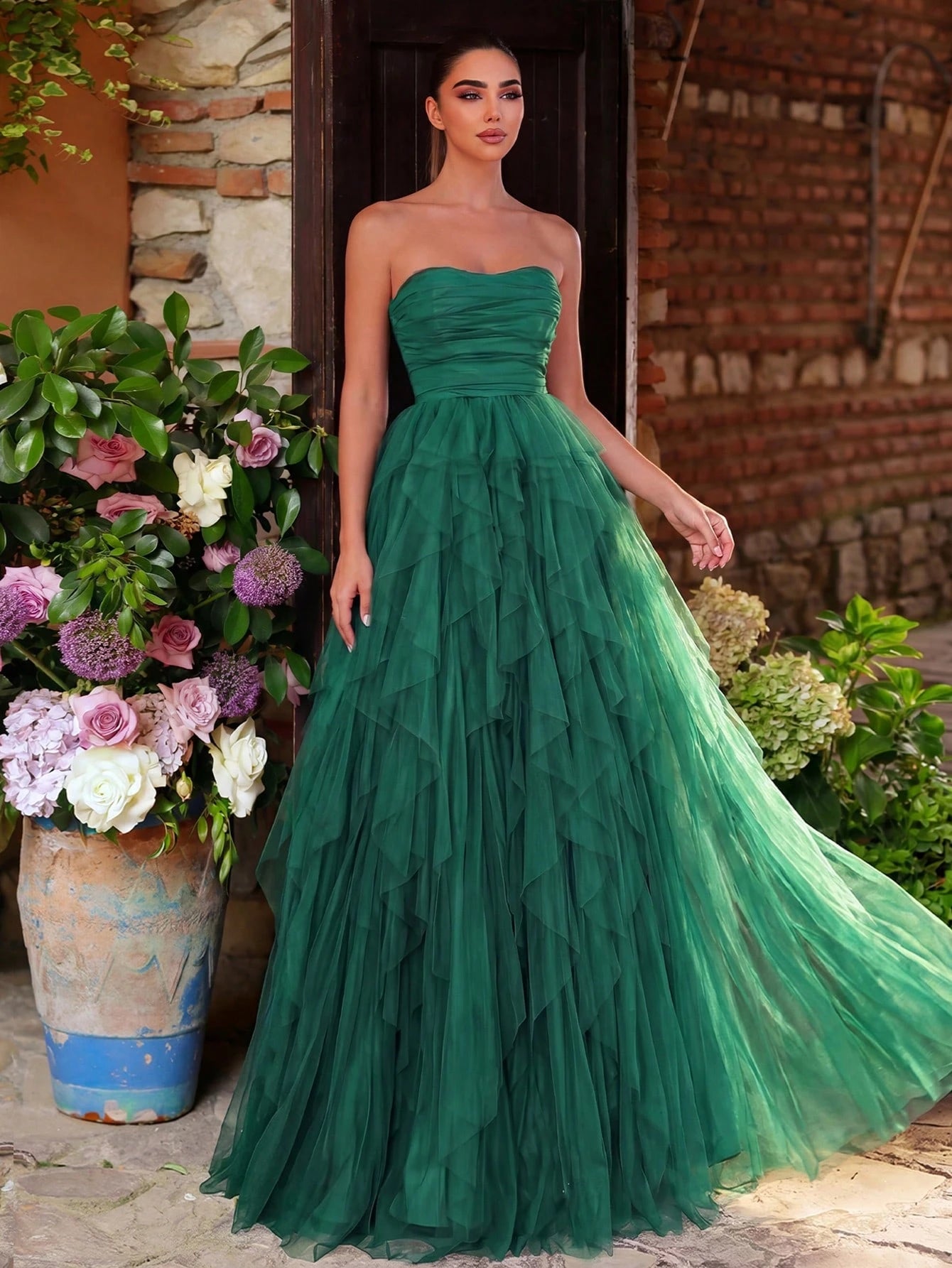 Faeriesty Romantic Strapless Bridal Dress, Layered Ruffle Tulle Skirt, A-Line Silhouette, Suitable For - image 9