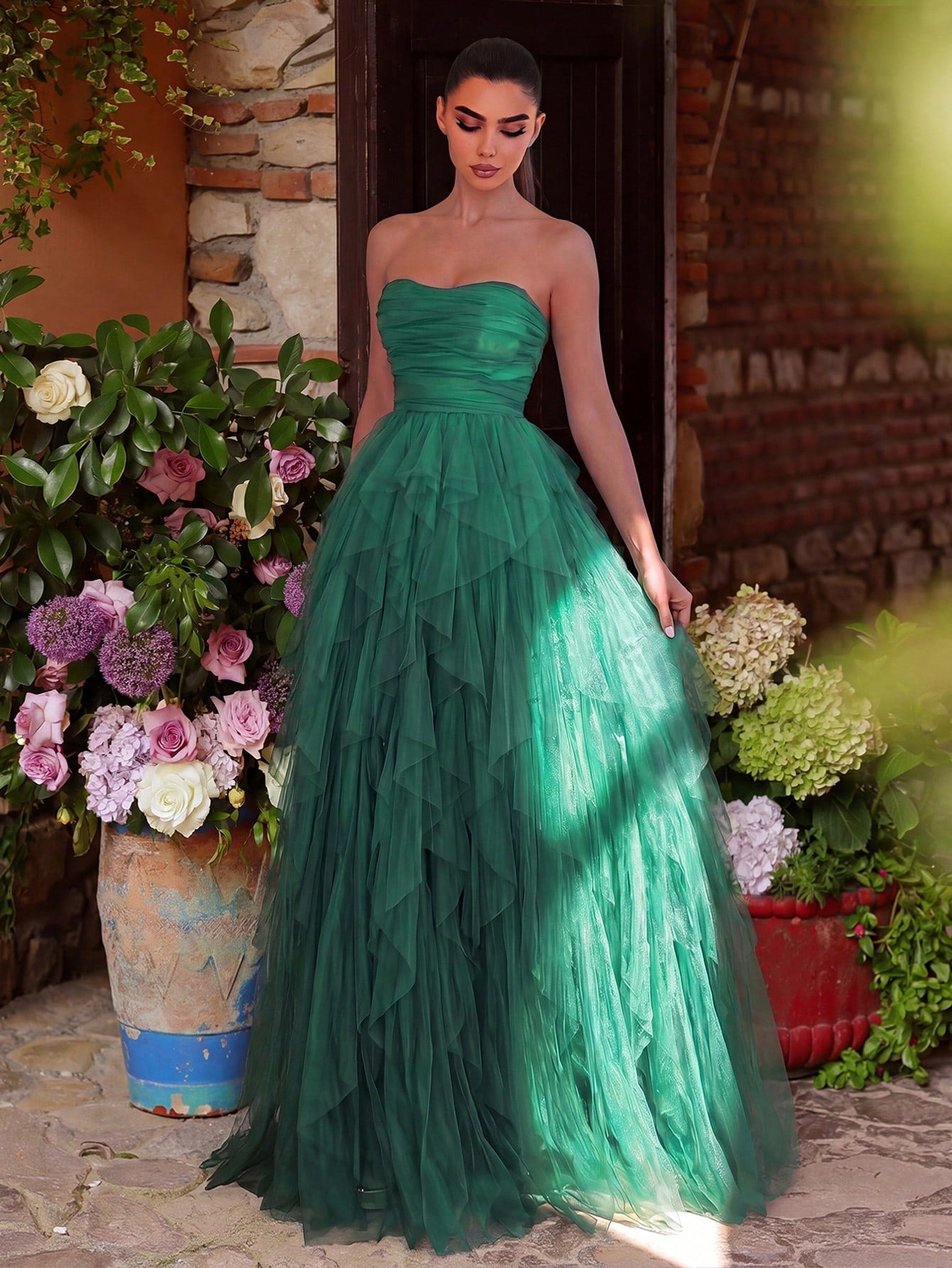 Faeriesty Romantic Strapless Bridal Dress, Layered Ruffle Tulle Skirt, A-Line Silhouette, Suitable For - image 12