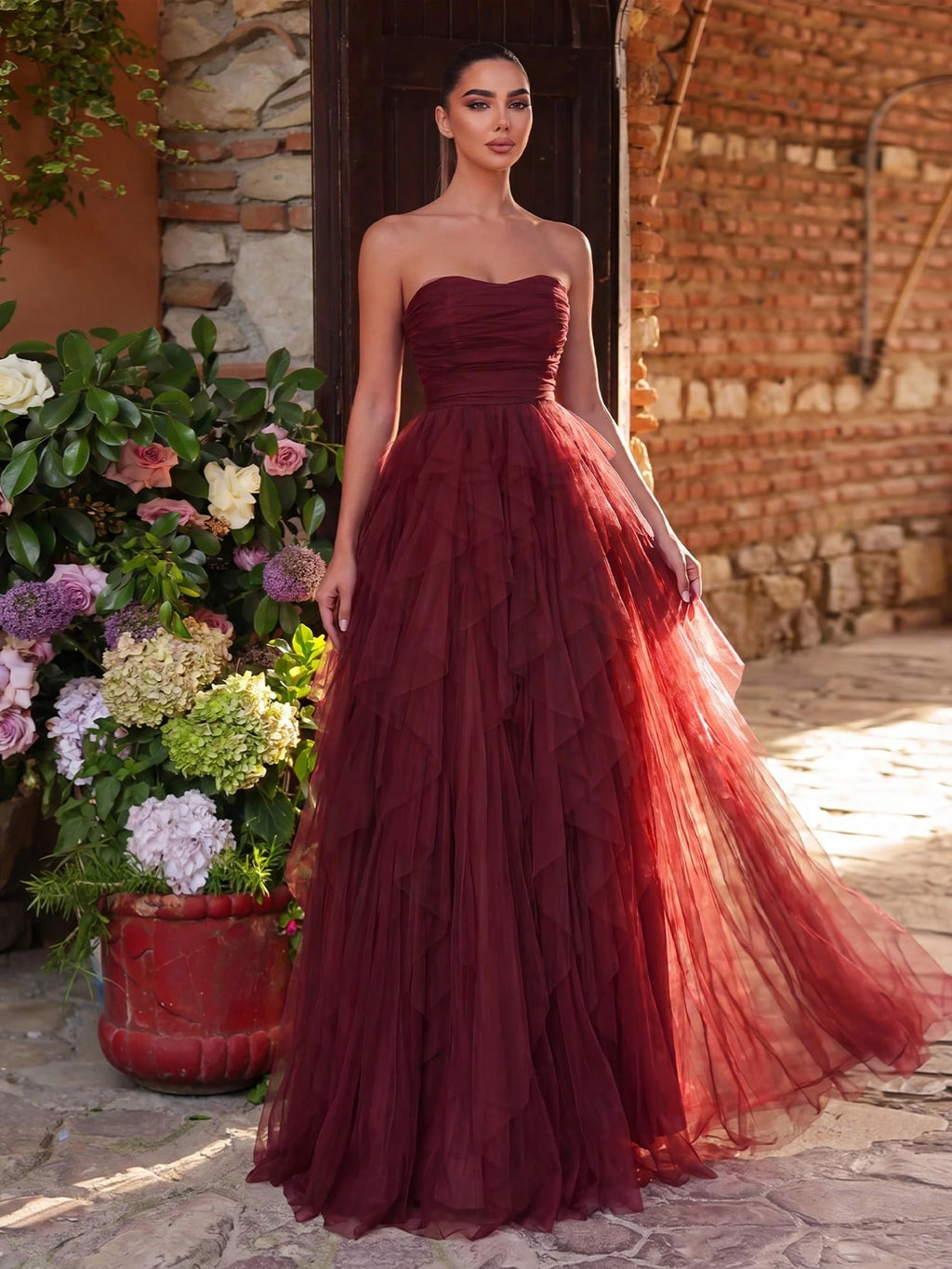 Faeriesty Romantic Strapless Bridal Dress, Layered Ruffle Tulle Skirt, A-Line Silhouette, Suitable For - image 14