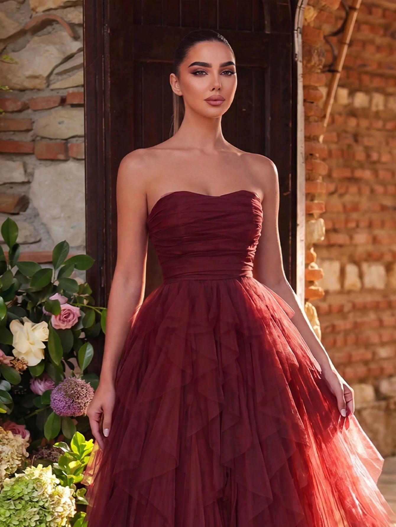 Faeriesty Romantic Strapless Bridal Dress, Layered Ruffle Tulle Skirt, A-Line Silhouette, Suitable For - image 13