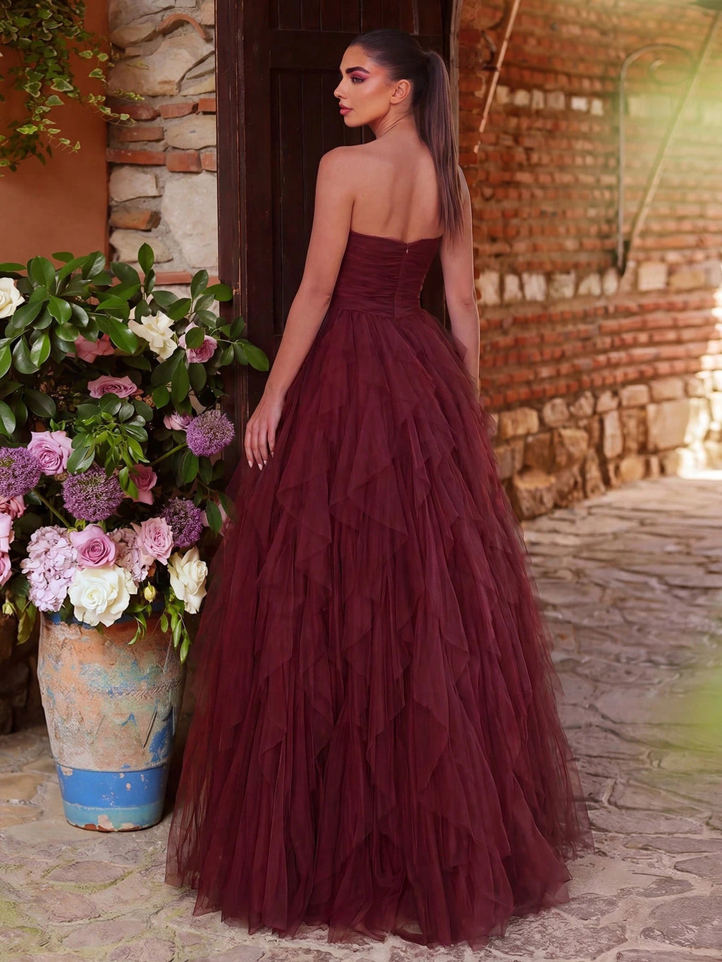 Faeriesty Romantic Strapless Bridal Dress, Layered Ruffle Tulle Skirt, A-Line Silhouette, Suitable For - image 14