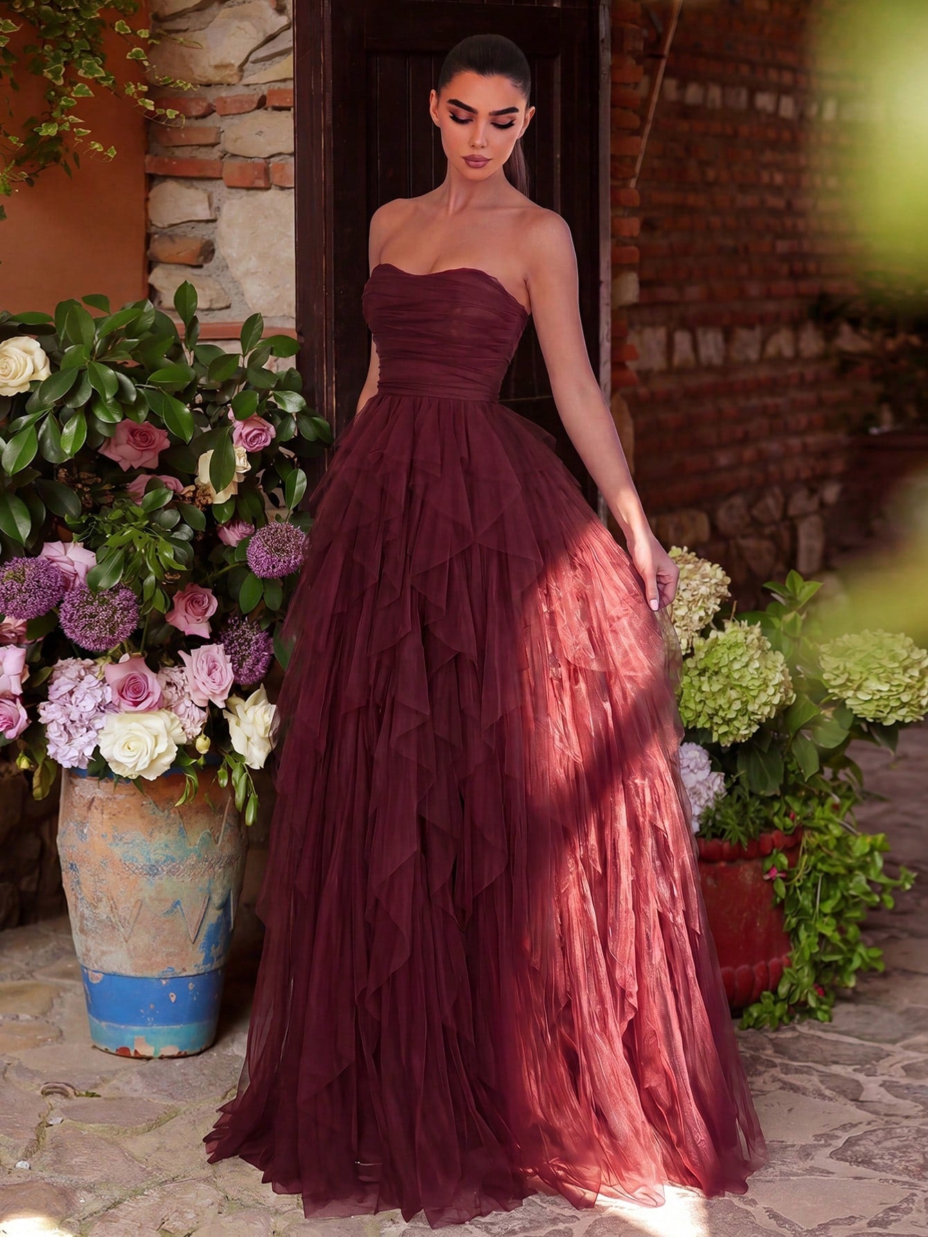 Faeriesty Romantic Strapless Bridal Dress, Layered Ruffle Tulle Skirt, A-Line Silhouette, Suitable For - image 13