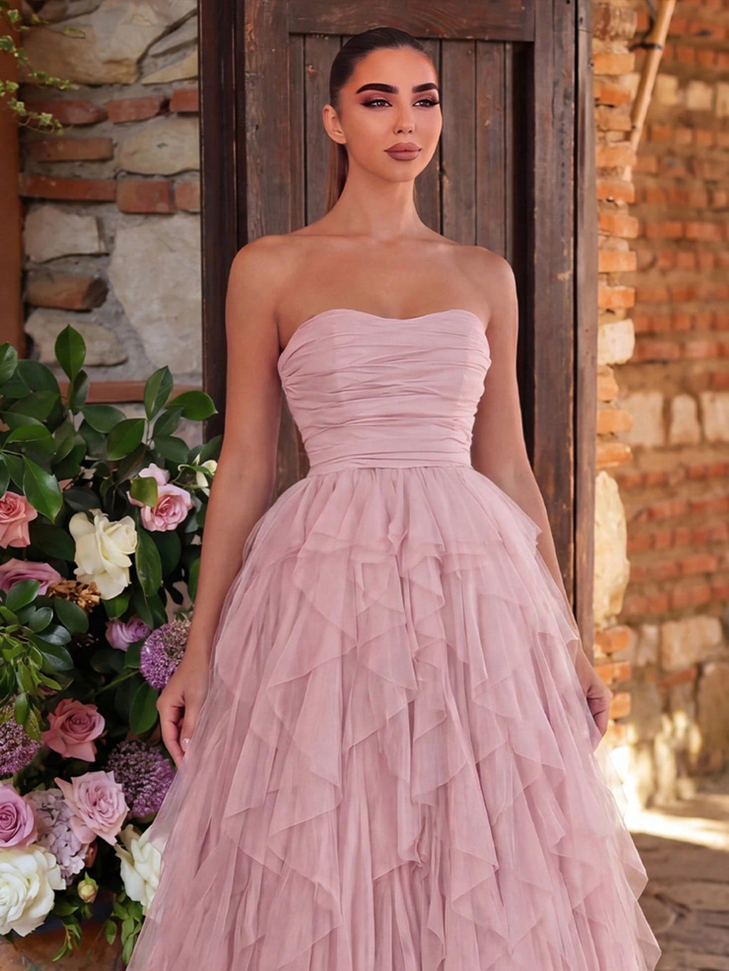 Faeriesty Romantic Strapless Bridal Dress, Layered Ruffle Tulle Skirt, A-Line Silhouette, Suitable For - image 8