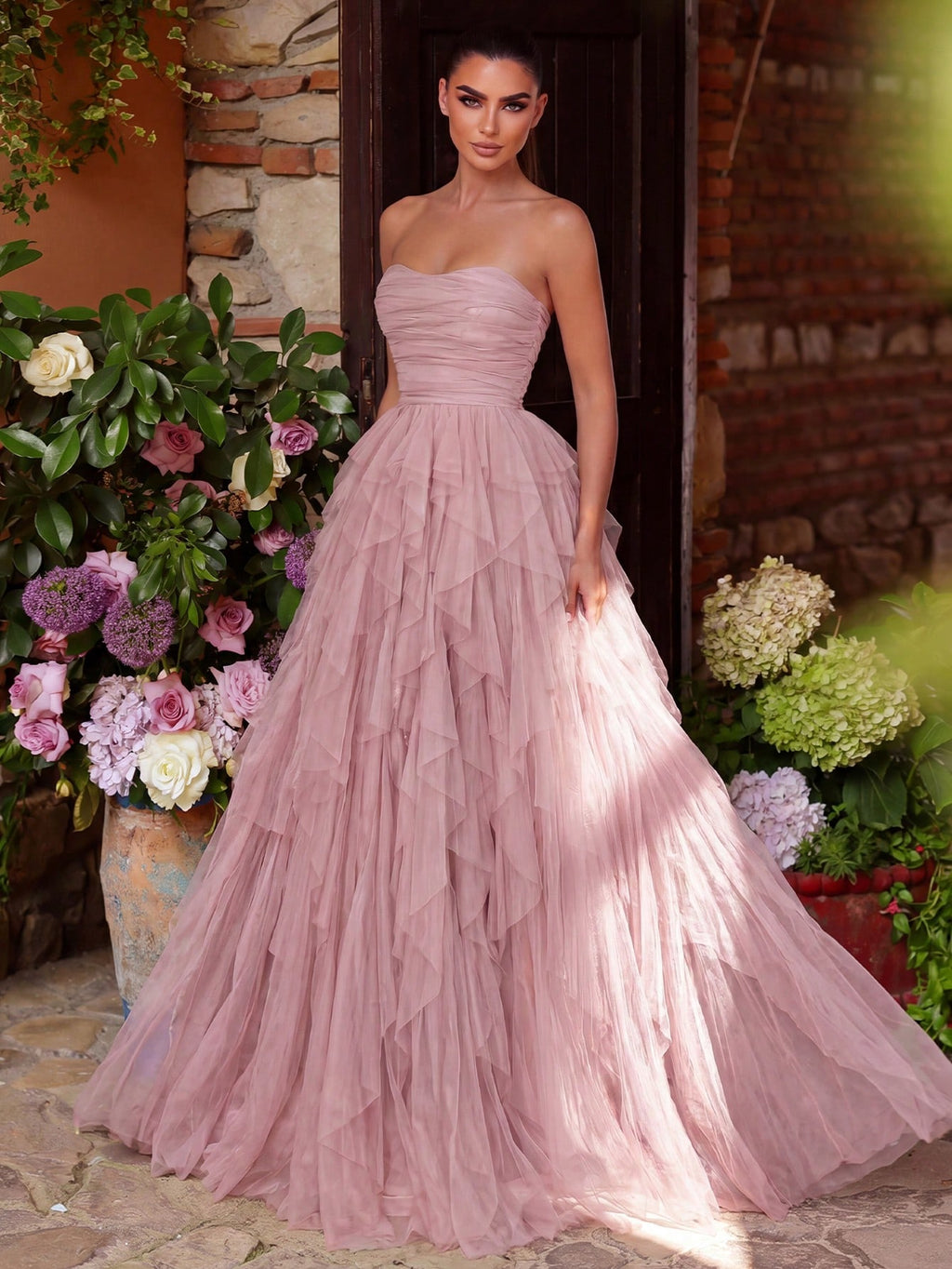 Faeriesty Romantic Strapless Bridal Dress, Layered Ruffle Tulle Skirt, A-Line Silhouette, Suitable For - image 18