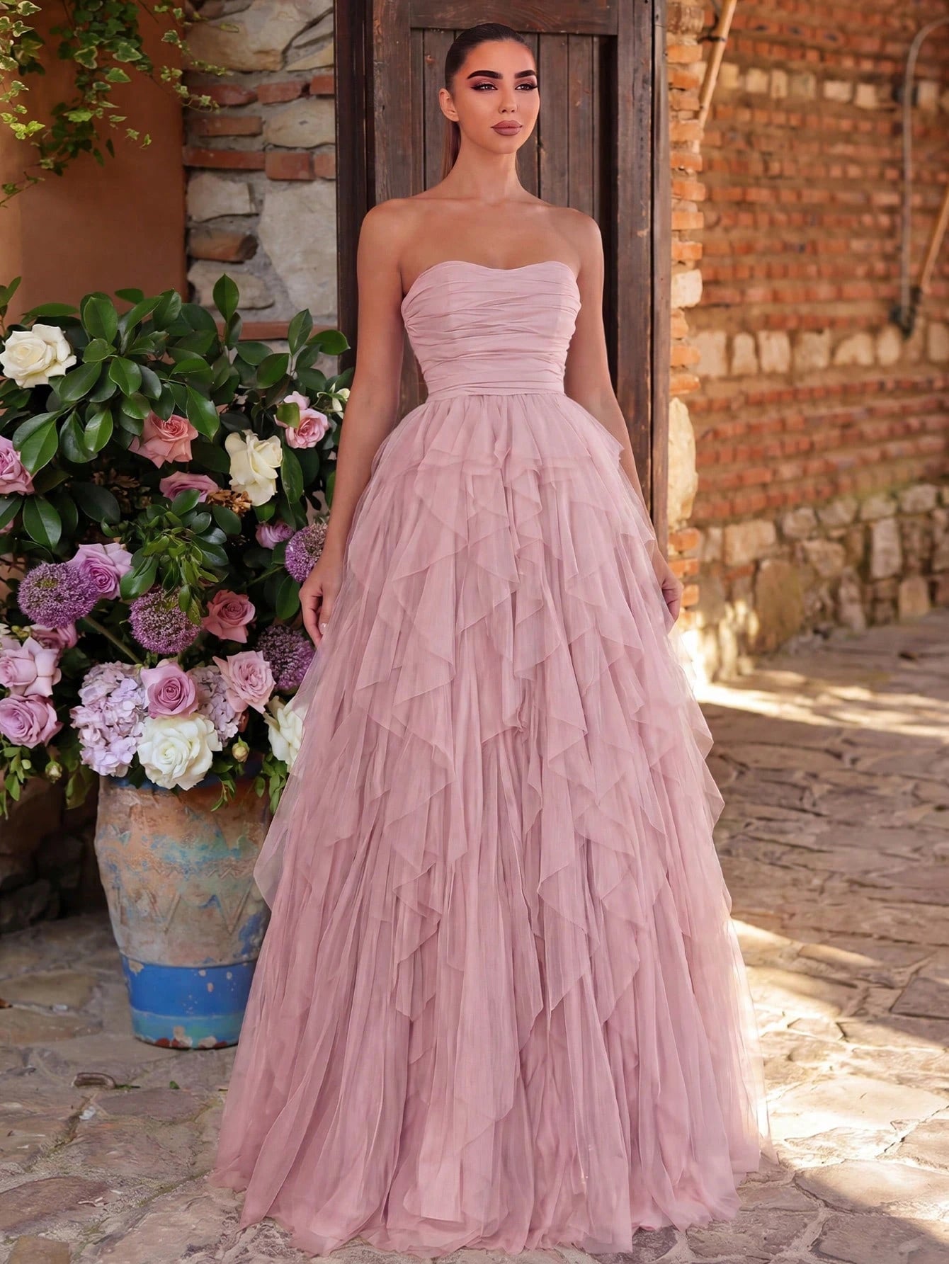 Faeriesty Romantic Strapless Bridal Dress, Layered Ruffle Tulle Skirt, A-Line Silhouette, Suitable For - image 19