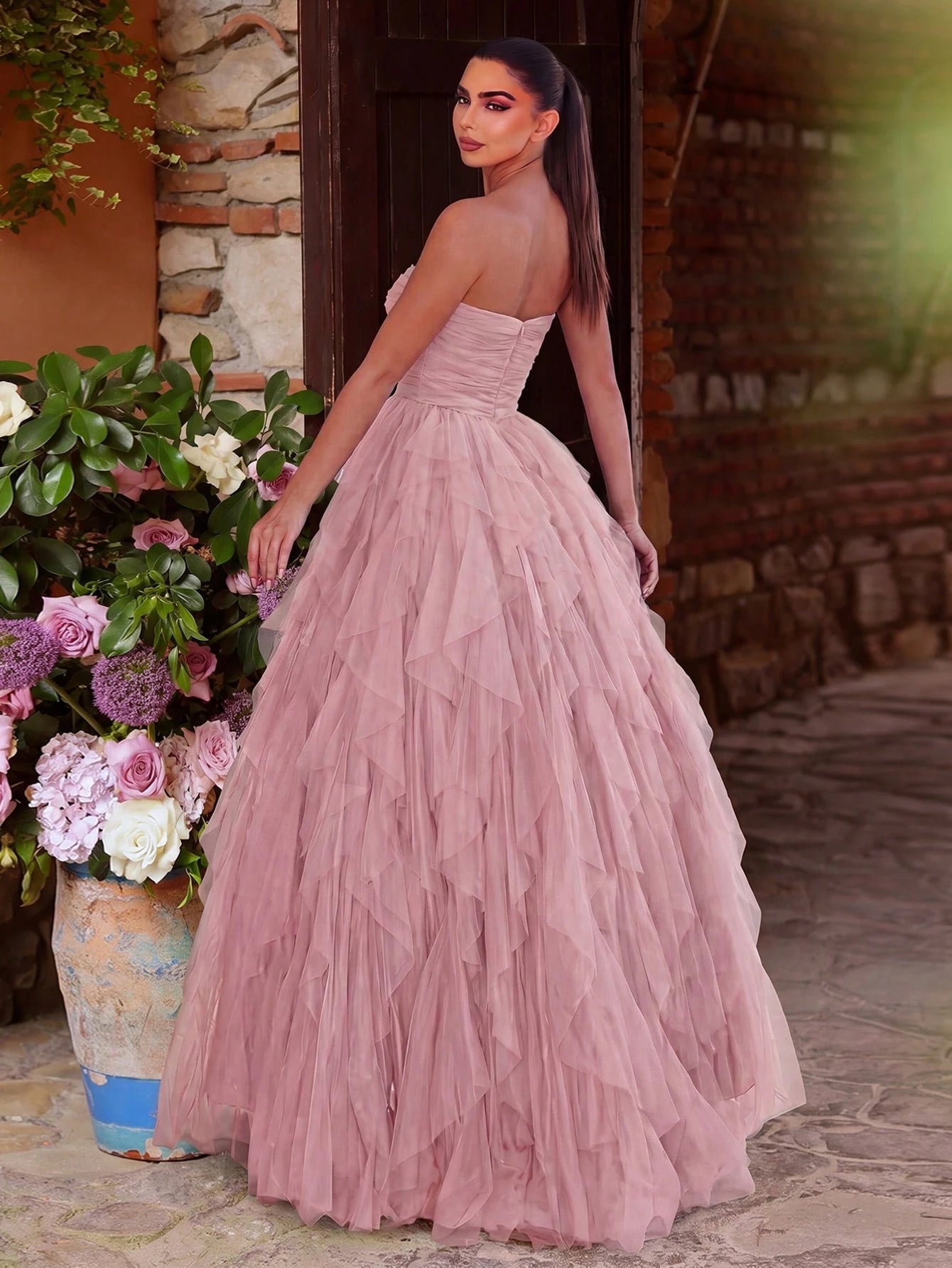 Faeriesty Romantic Strapless Bridal Dress, Layered Ruffle Tulle Skirt, A-Line Silhouette, Suitable For - image 17