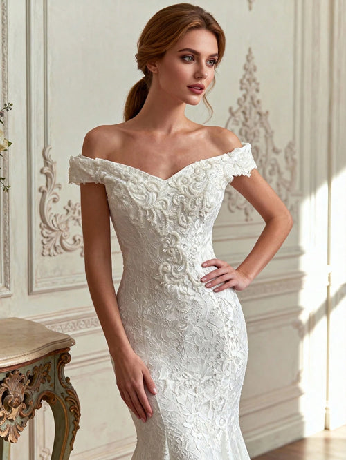 Elegant Lace Applique Mermaid Wedding Dress, Suitable For Beach Wedding Party, Wedding Guest, All Seasons, - image 2