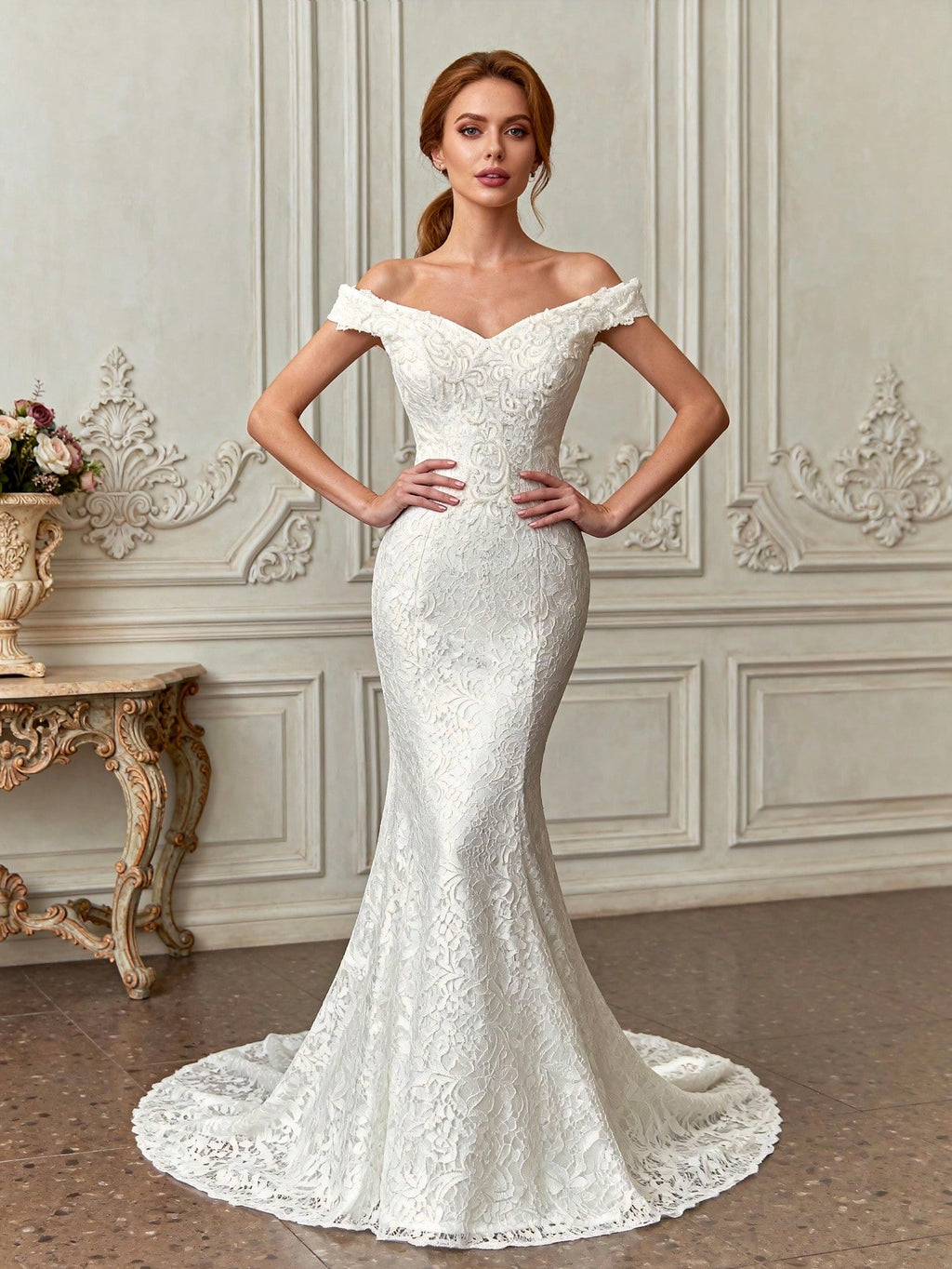 Elegant Lace Applique Mermaid Wedding Dress, Suitable For Beach Wedding Party, Wedding Guest, All Seasons,