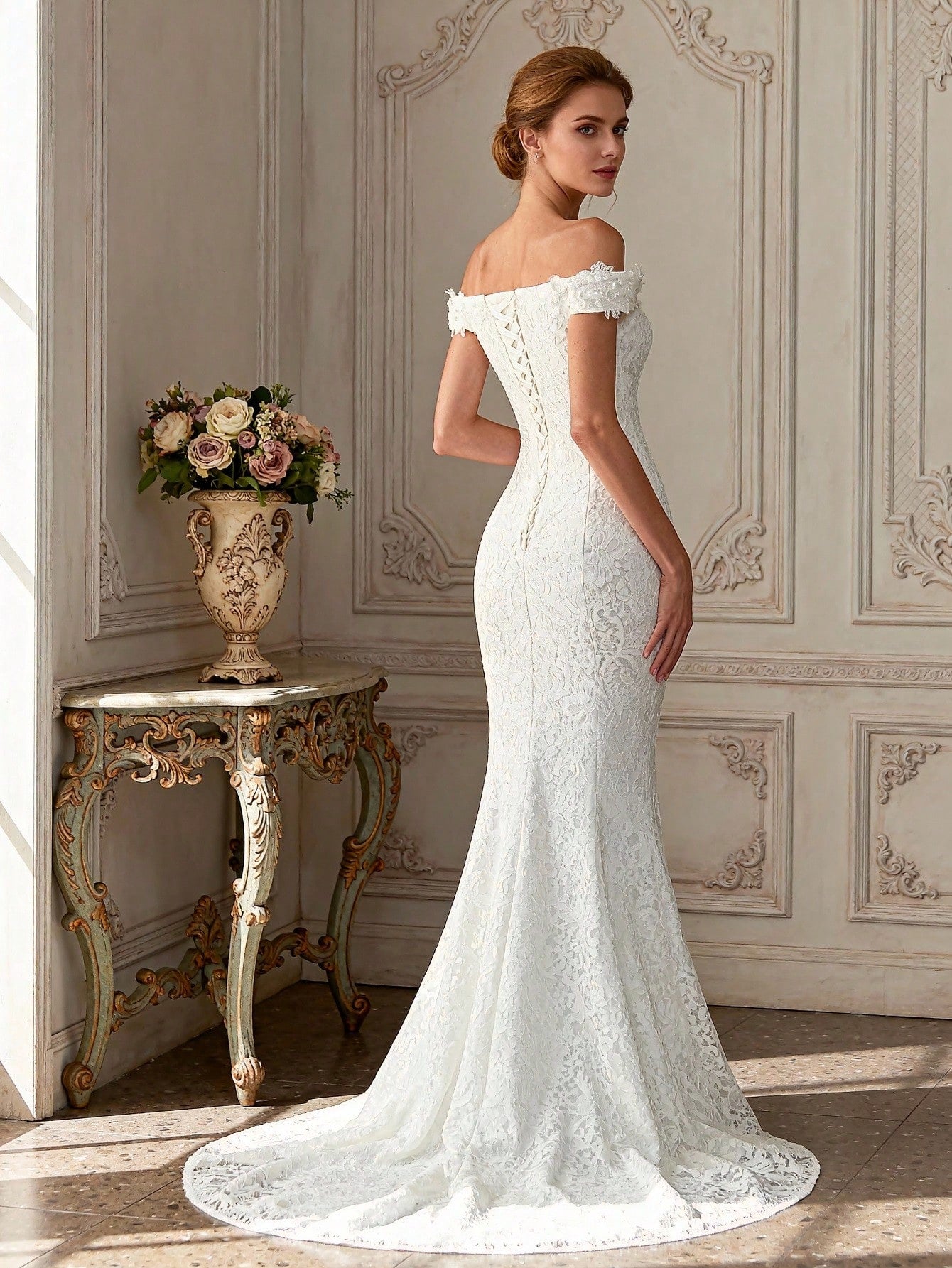 Elegant Lace Applique Mermaid Wedding Dress, Suitable For Beach Wedding Party, Wedding Guest, All Seasons, - image 4