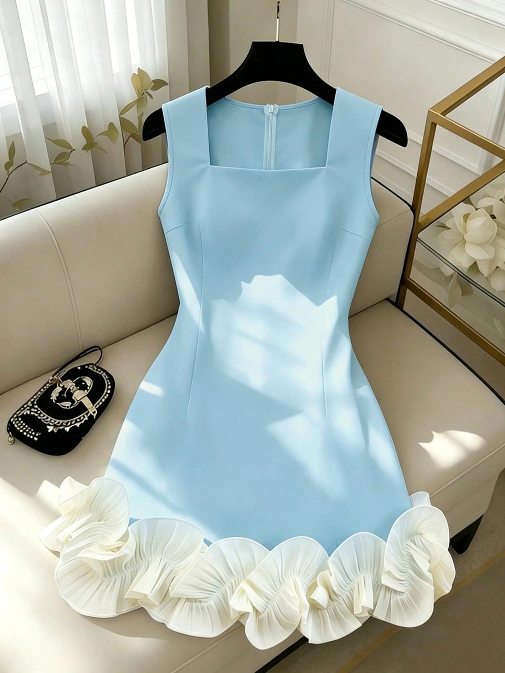 Franclia Elegant White Summer Square-Neck Sleeveless Dress With Ruffles,Perfect For Bar Party,Wedding - image 14
