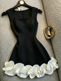 Franclia Elegant White Summer Square-Neck Sleeveless Dress With Ruffles,Perfect For Bar Party,Wedding