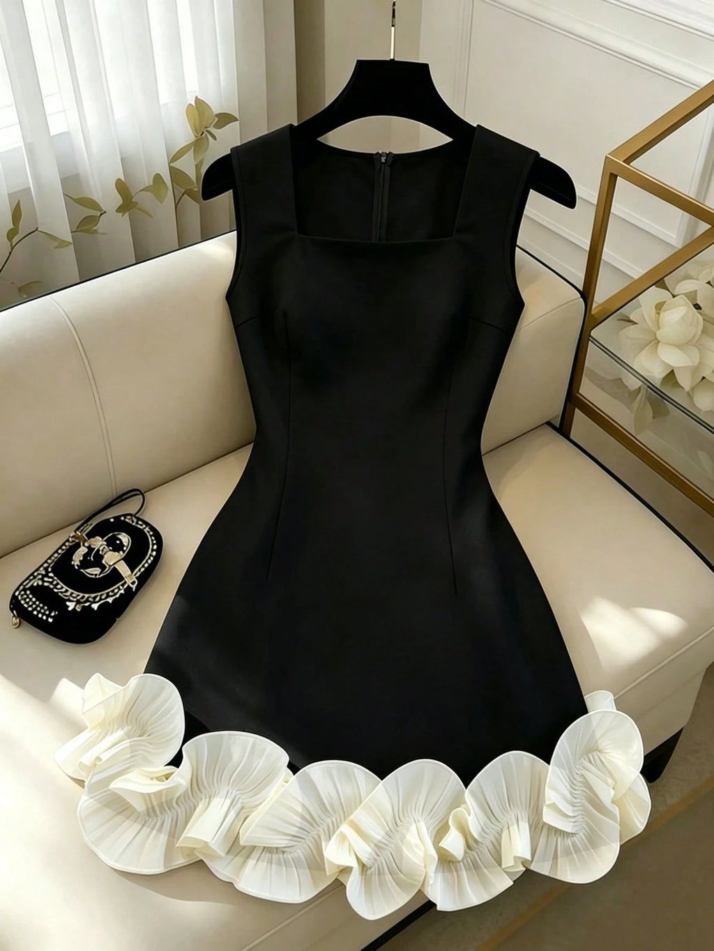 Franclia Elegant White Summer Square-Neck Sleeveless Dress With Ruffles,Perfect For Bar Party,Wedding - image 4