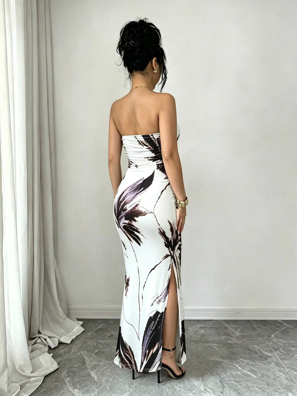 Rafferiza Women Summer Strapless Long Skirt Elegant Black And Silver