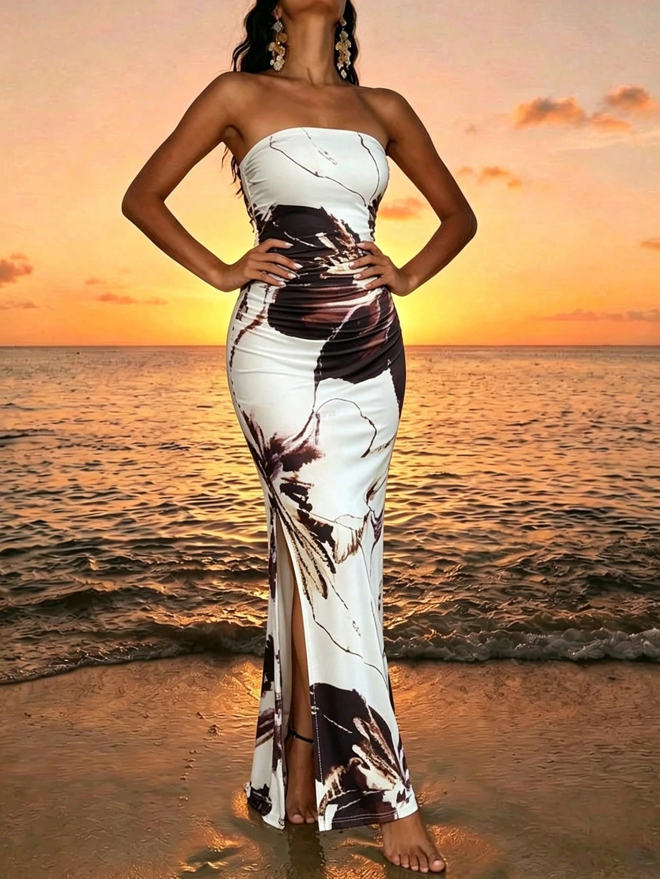 Rafferiza Women Summer Strapless Long Skirt Elegant Black And Silver