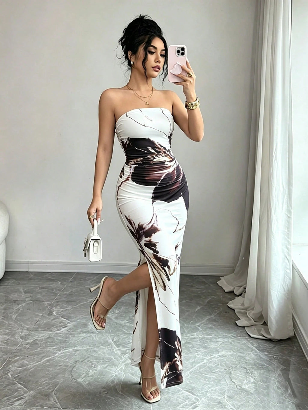 Rafferiza Women Summer Strapless Long Skirt Elegant Black And Silver