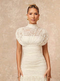 Lumalex Summer White With Black Polka Dots Soft Flowy Mesh High Neck