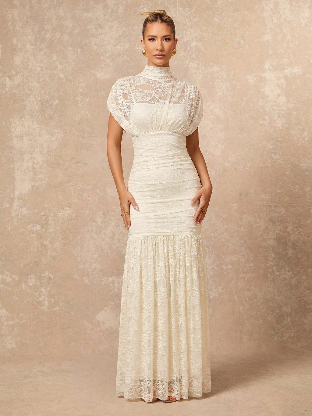 Lumalex Summer White With Black Polka Dots Soft Flowy Mesh High Neck