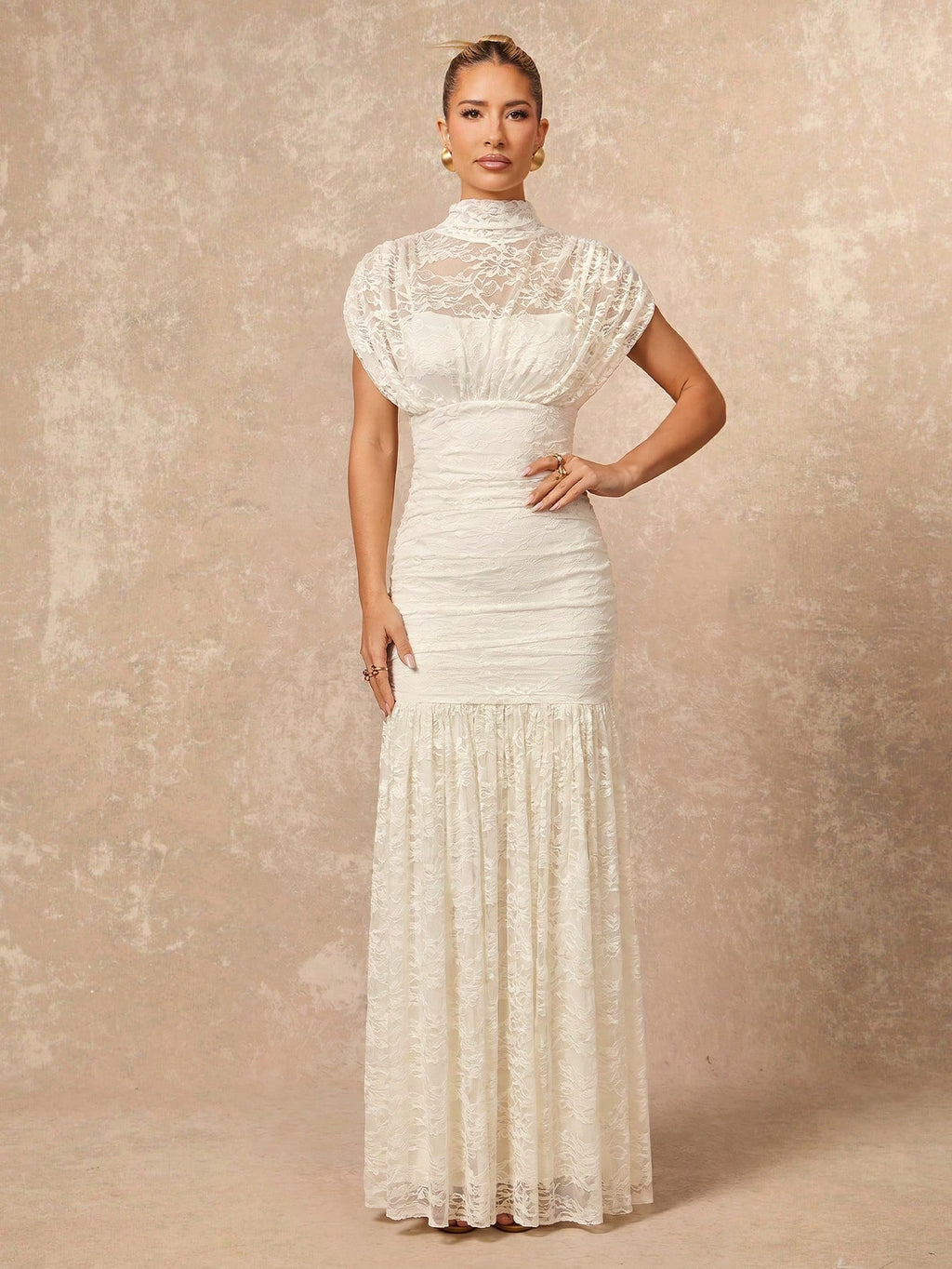 Lumalex Summer White With Black Polka Dots Soft Flowy Mesh High Neck